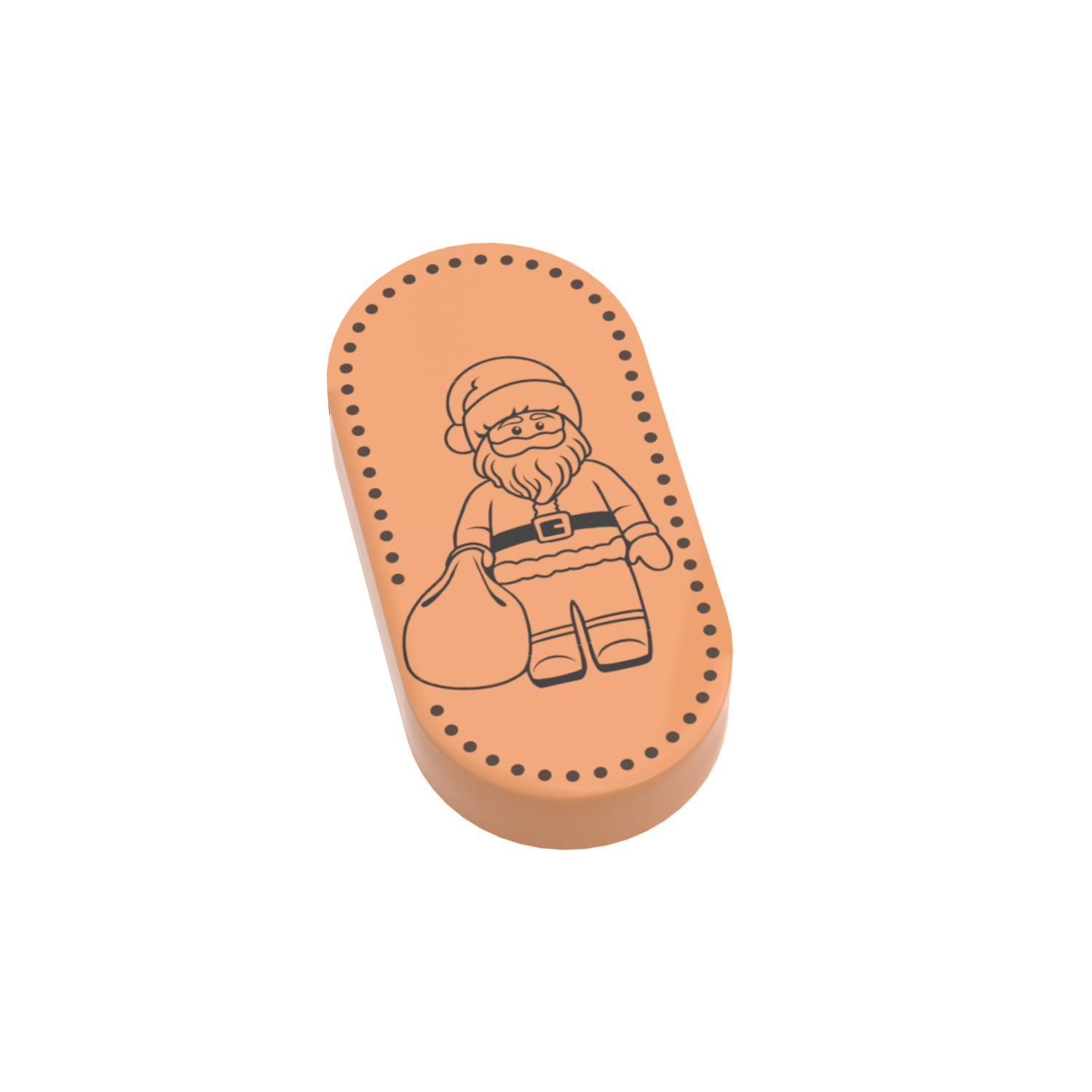 Custom printed aftermarket lego tile with a printed design of Santa Claus on a white background