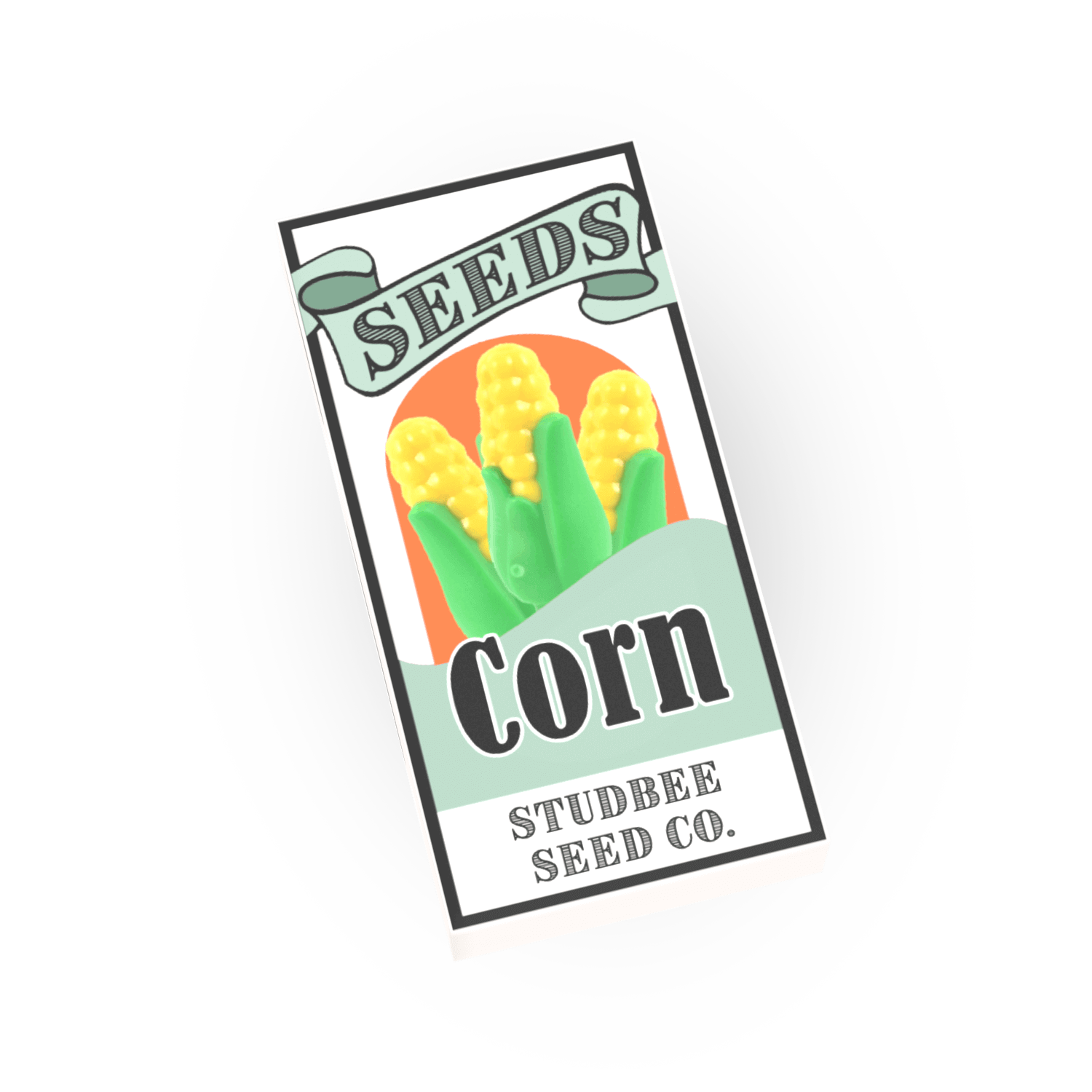 Corn seed packet label from Studbee Seed Co. on a white background