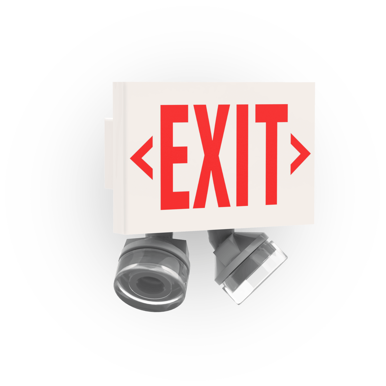 Exit sign with red letters on a white background