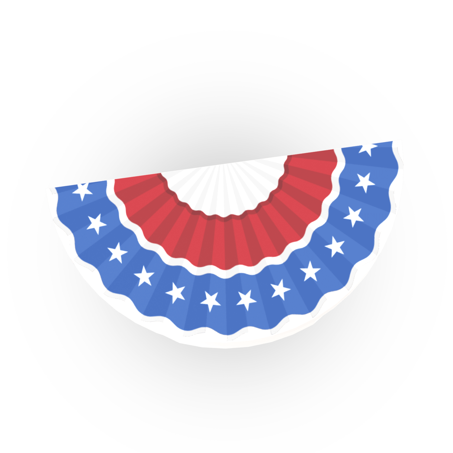 A custom-printed LEGO tile in the form of a bunting with red, white, and blue colors and stars pattern, resembling the American flag.