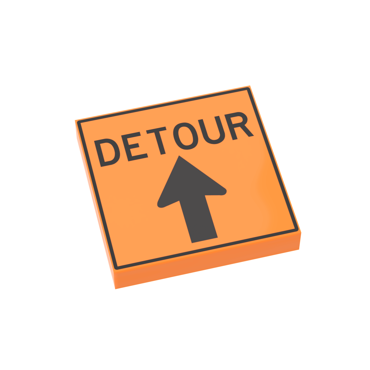 Detour construction sign with a straight arrow, custom printed on a 2x2 tile using LEGO parts.