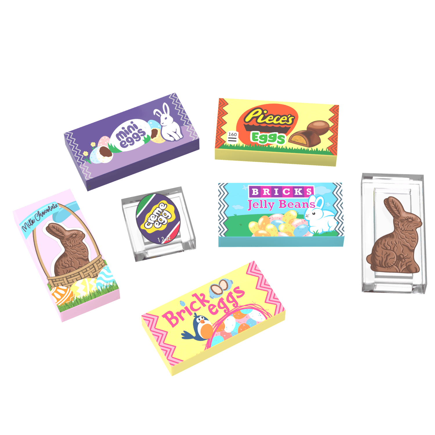 Easter Candy Pack - Custom Printed Tiles - (7 Pack) - Made Using LEGO® Tiles