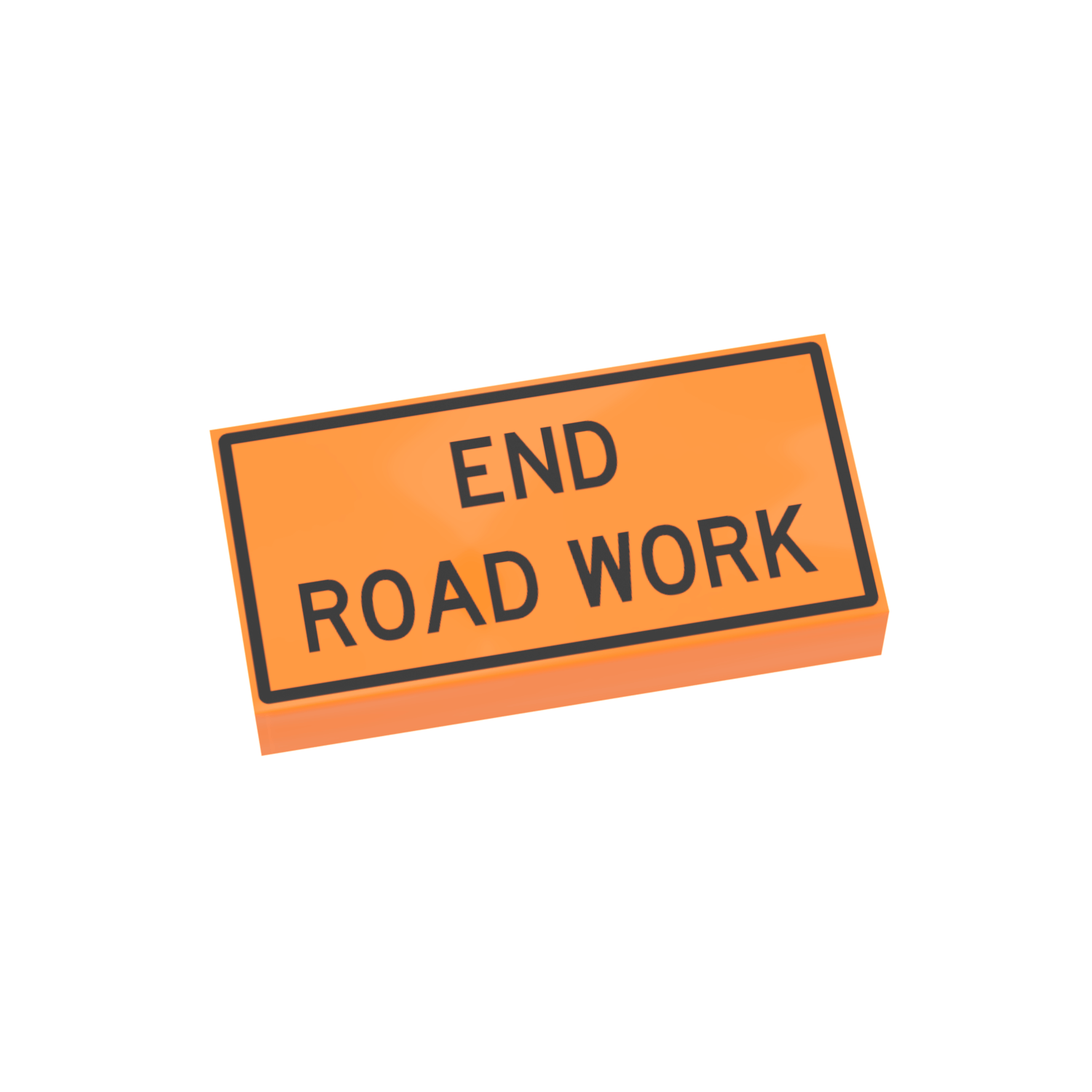 An orange construction sign with black text saying 'END ROAD WORK'.