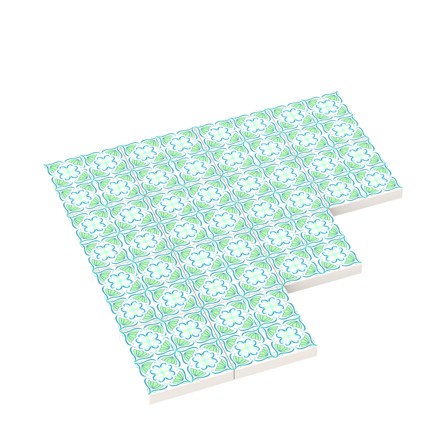 Green Floral Spanish Wall & Floor Tile - Custom Printed Lego - (20 Pack)