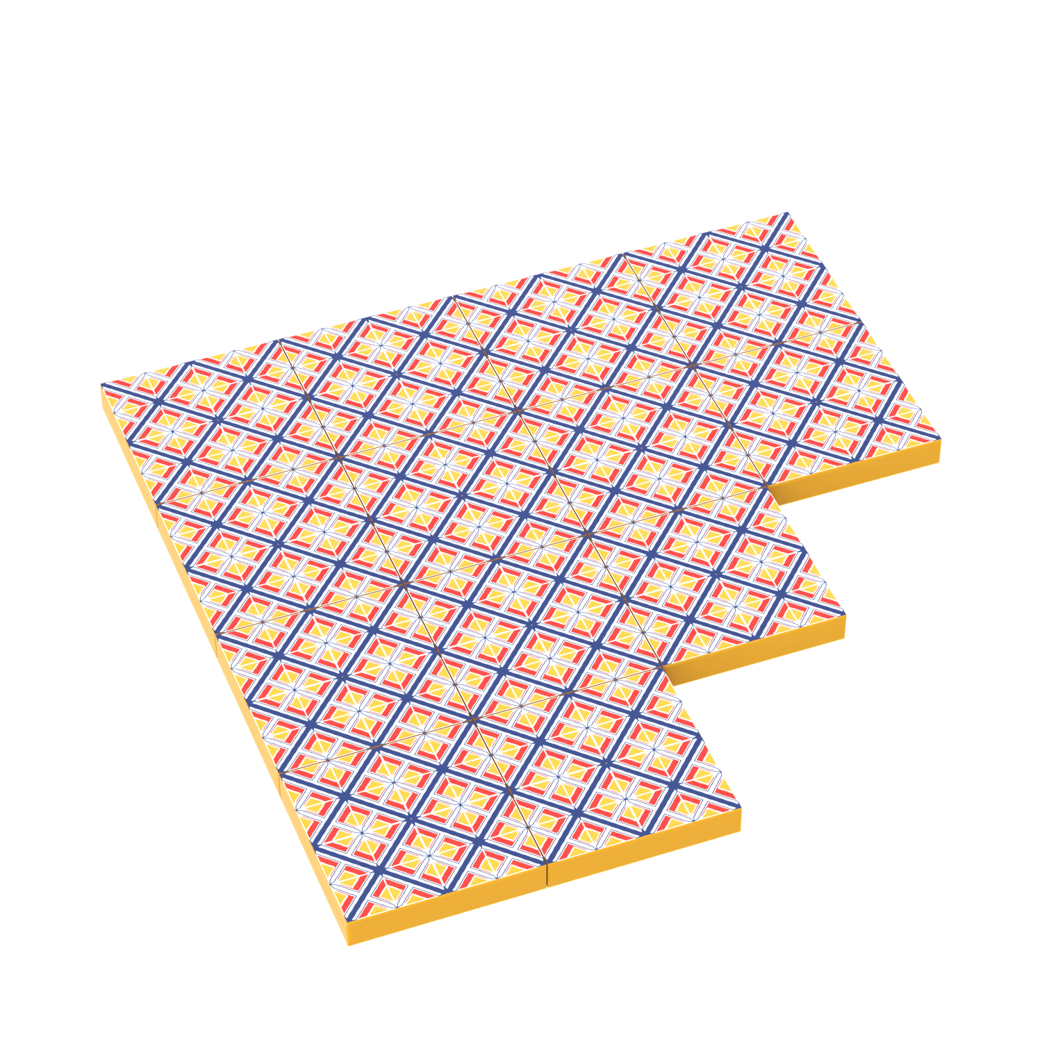 LEGO yellow and red custom printed tiles on a black background
