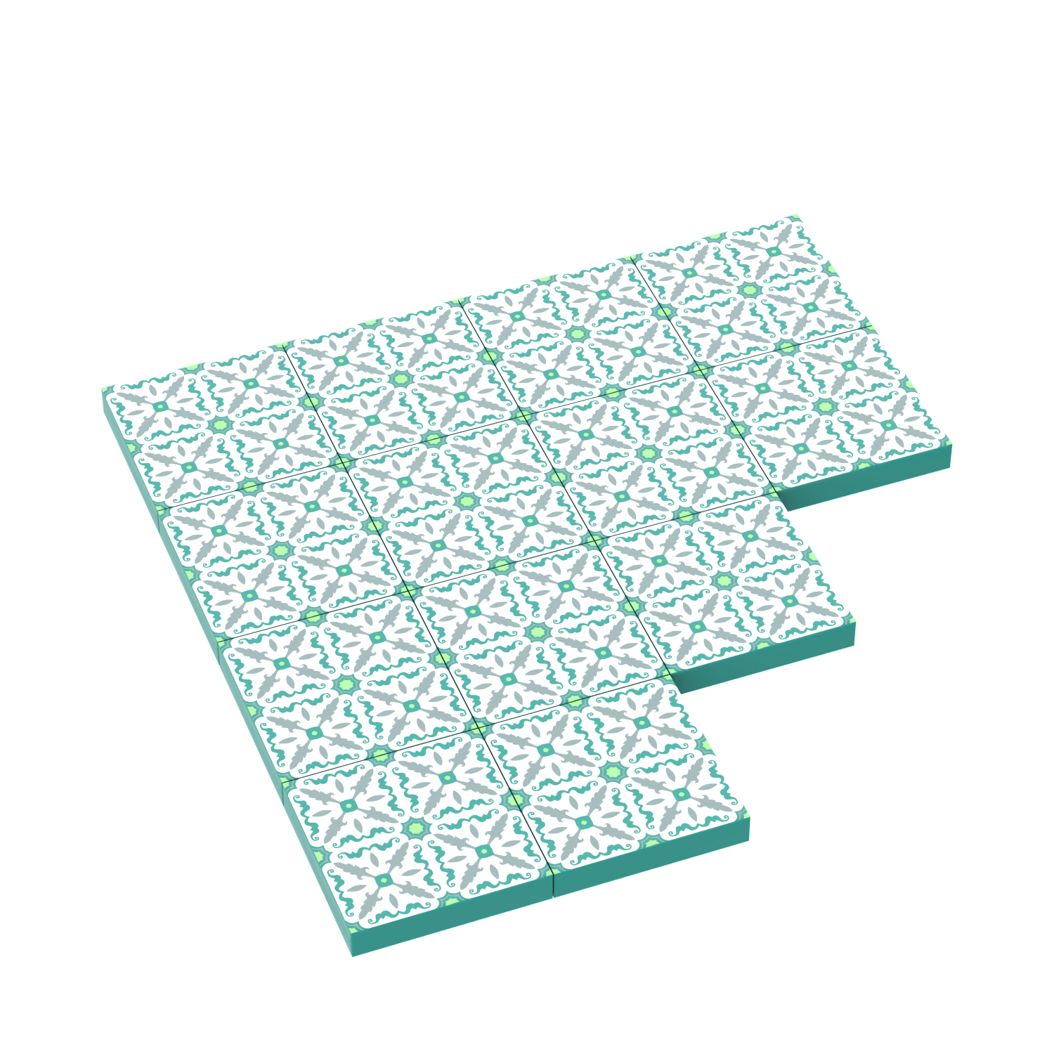 multiple turquoise tiles in a floor pattern