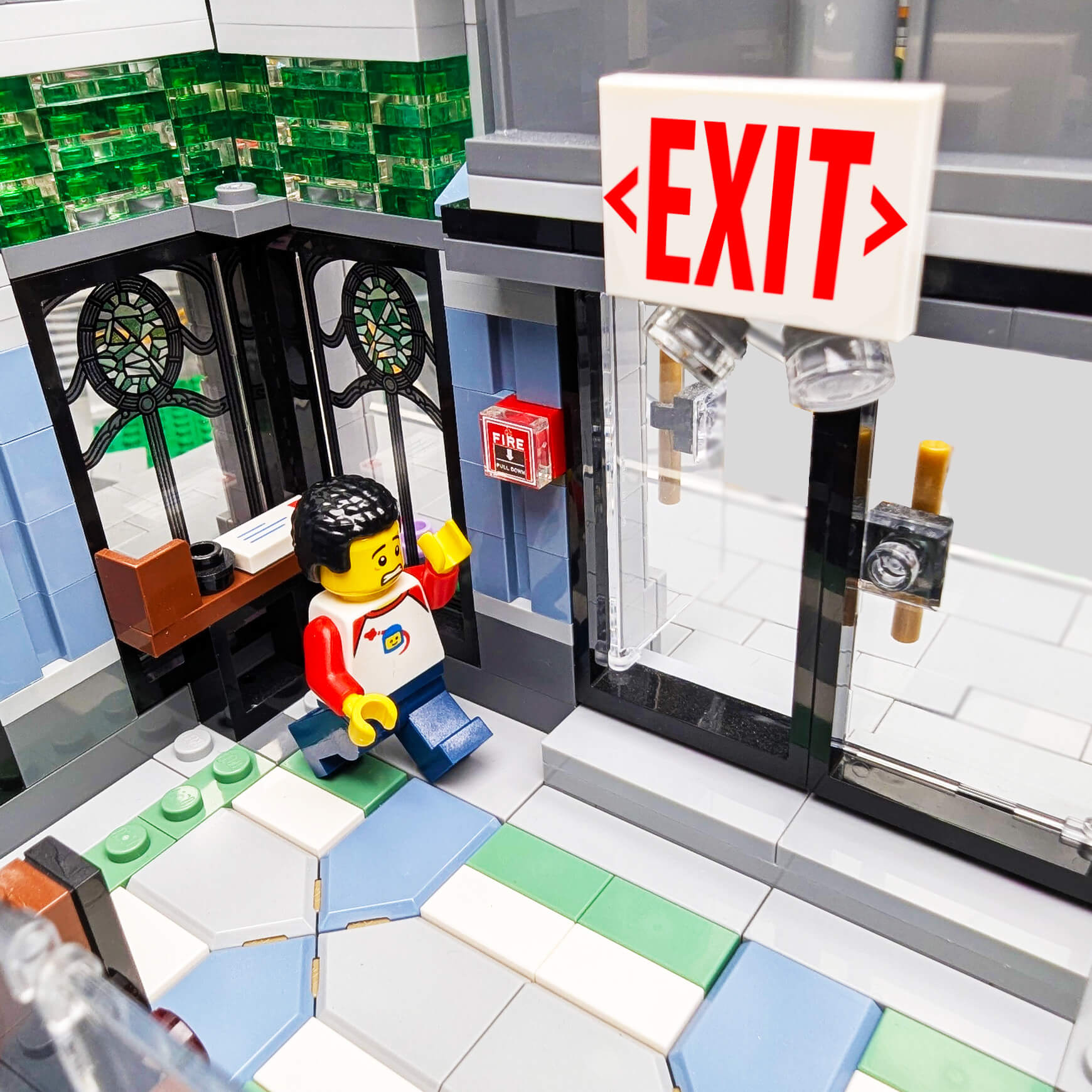 Emergency Exit Sign - Custom Printed 2x3 Tile - Made using LEGO® parts