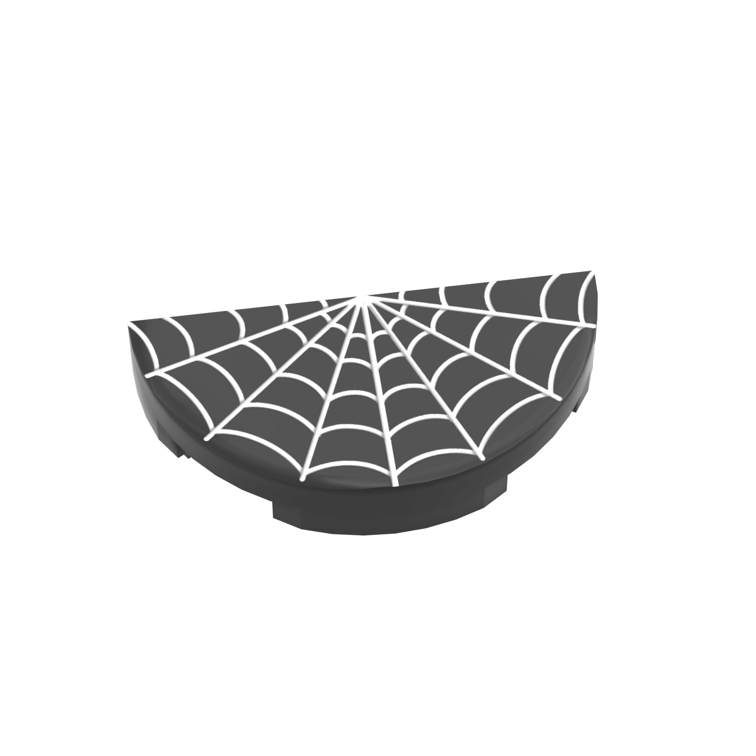 Spider web design printed on a black lego tile 