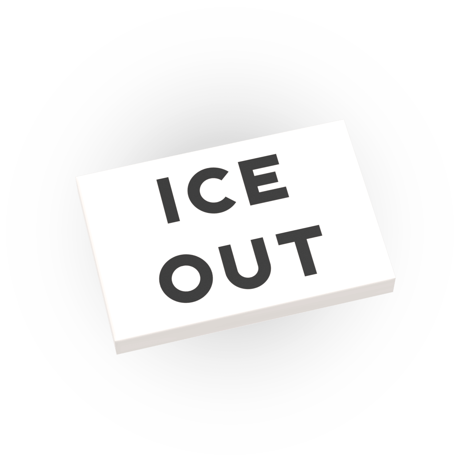 Protest sign that reads 'ICE OUT' on a white sign custom printed LEOG®, with a white background
