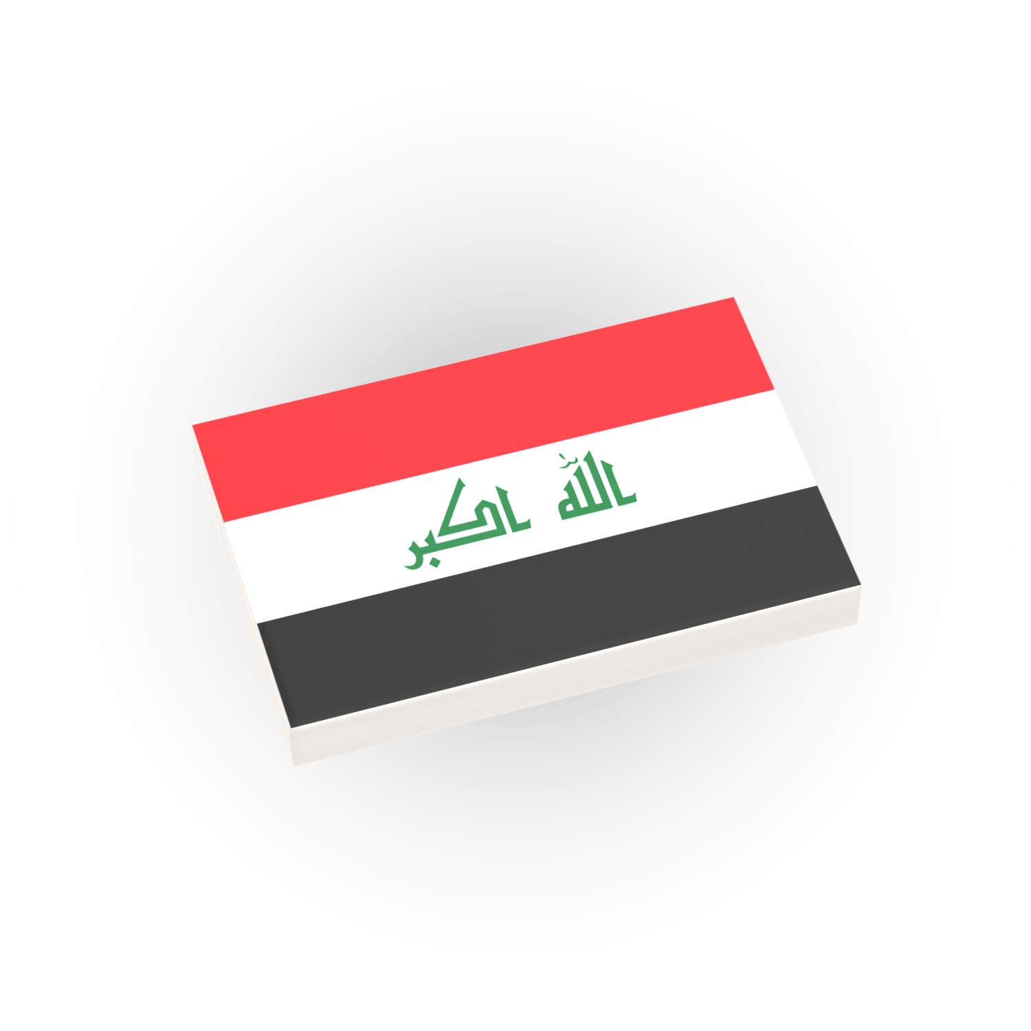 Iraq Country Flag printed on a LEGO tile on a white background