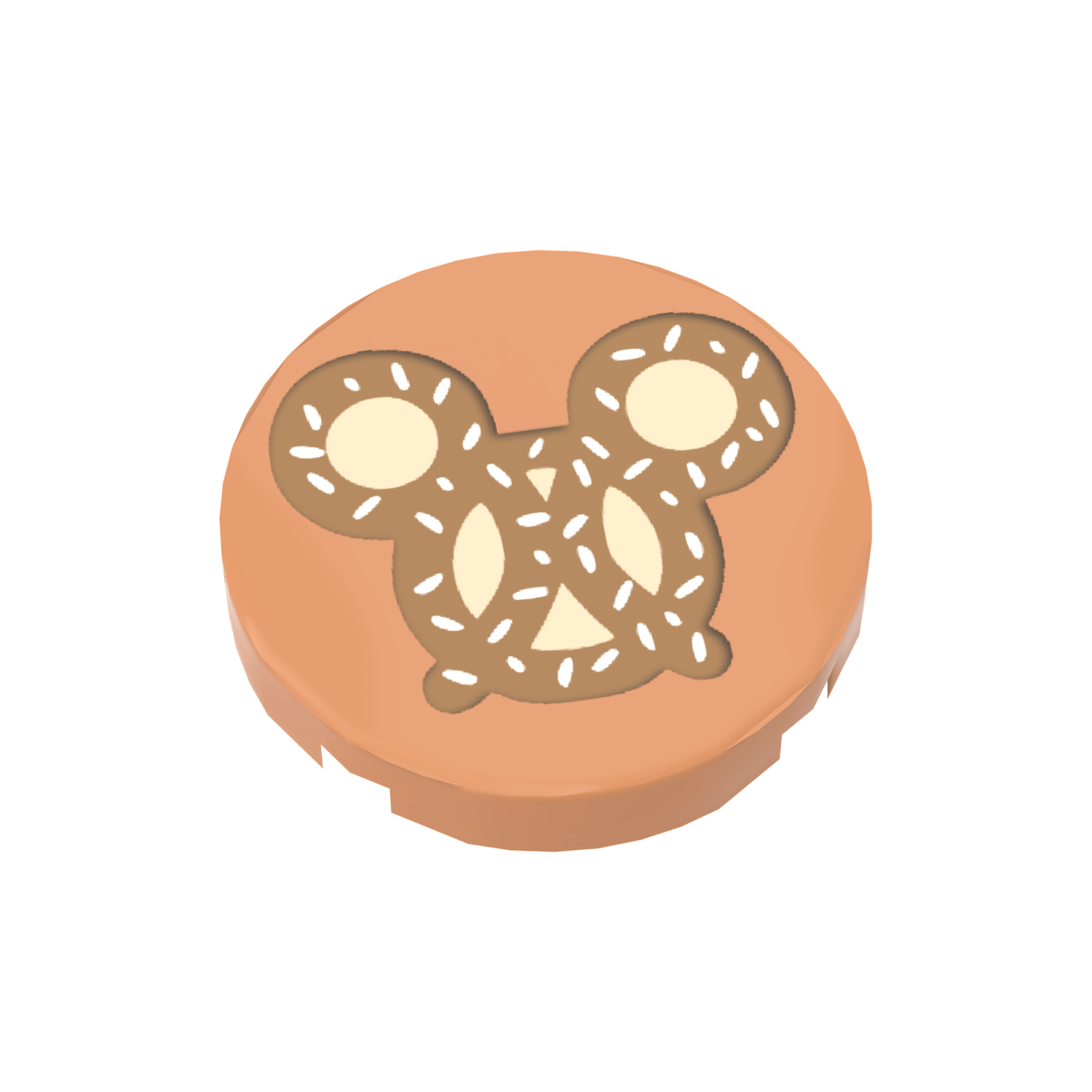 Custom printed Lego-style tile with a pretzel design in the center, on a plain background.