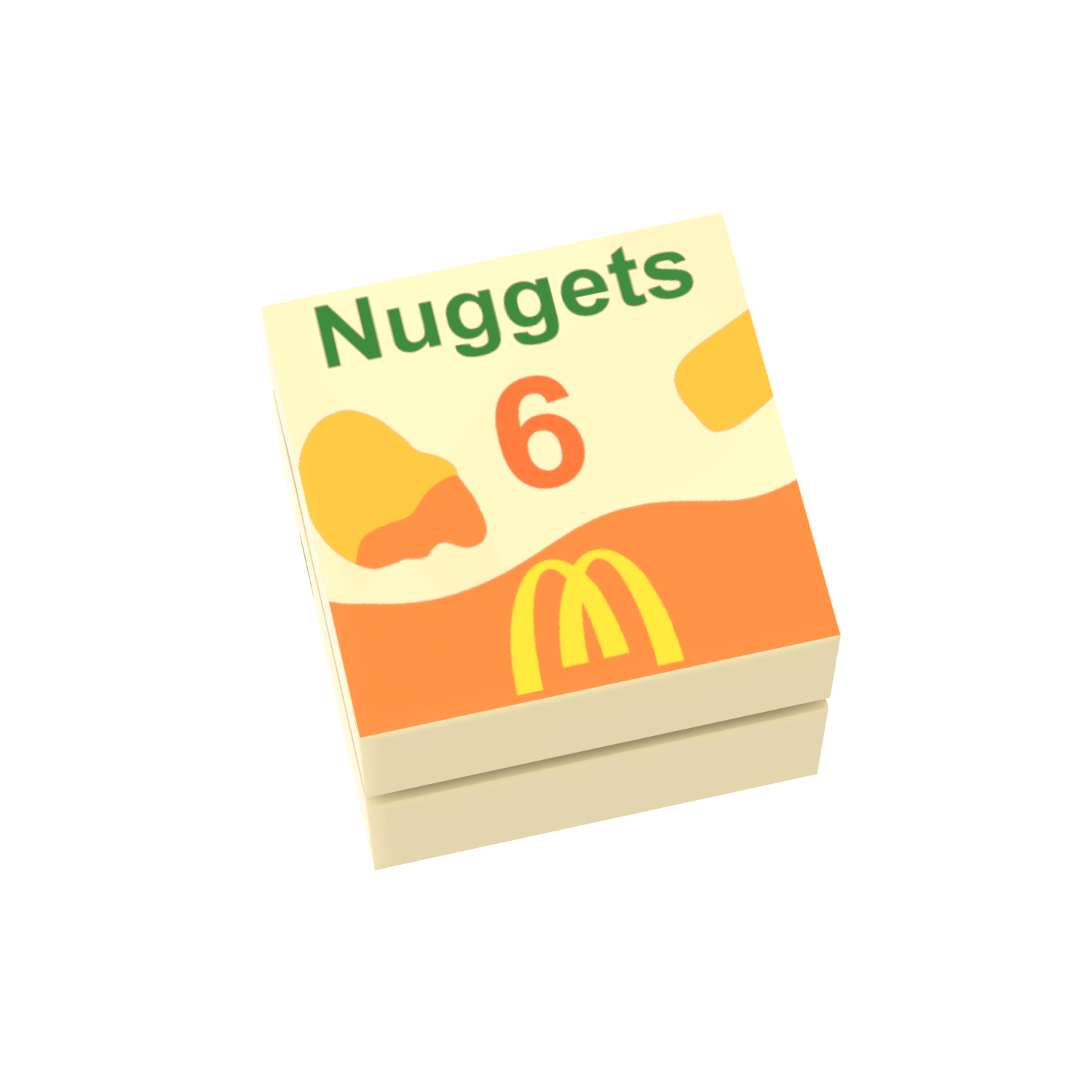 A custom printed LEGO tile representing a box of McBrick's Nuggets with the number 6 on it, featuring McDonald's branding.