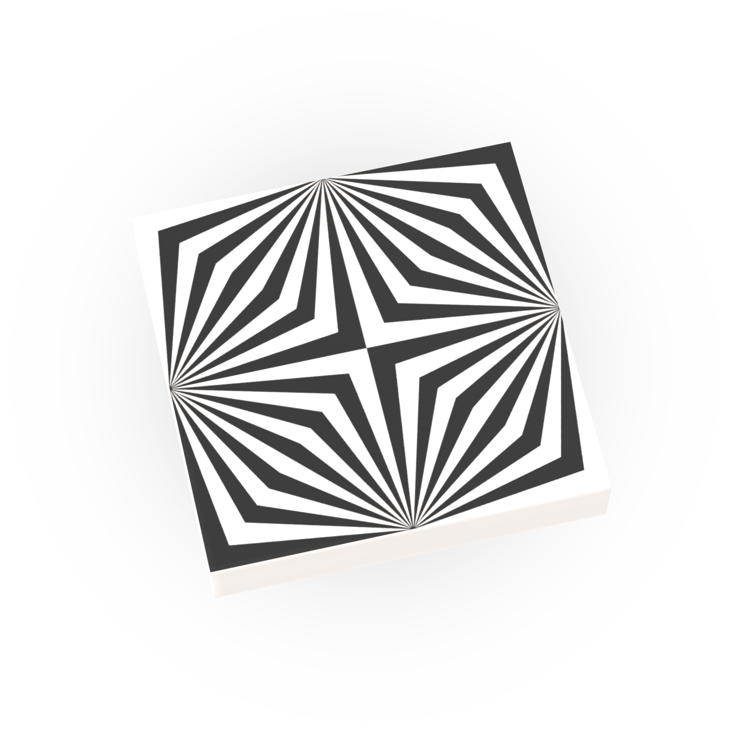 A black and white geometric tile pattern on a 2x2 square LEGO tile
