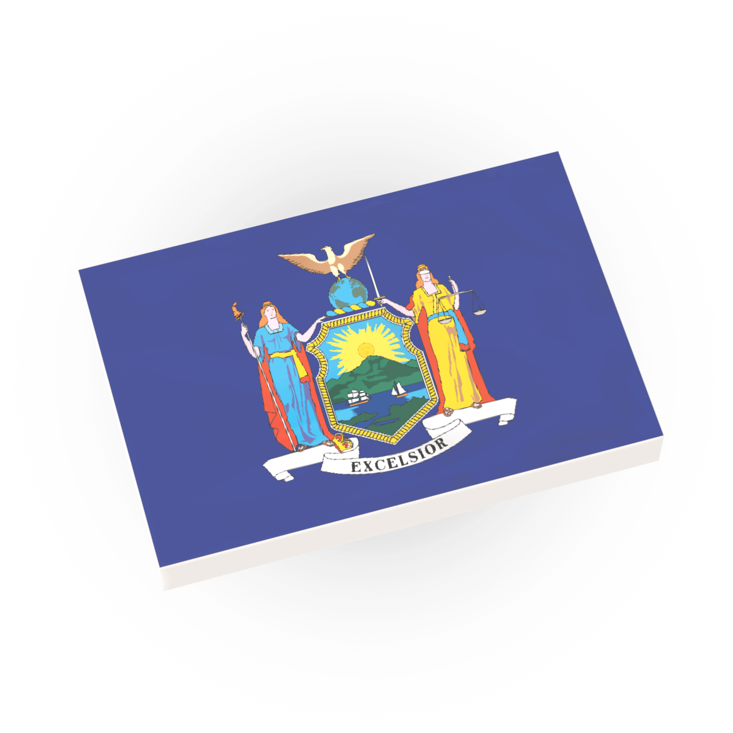 Flag of New York State on a circular white background