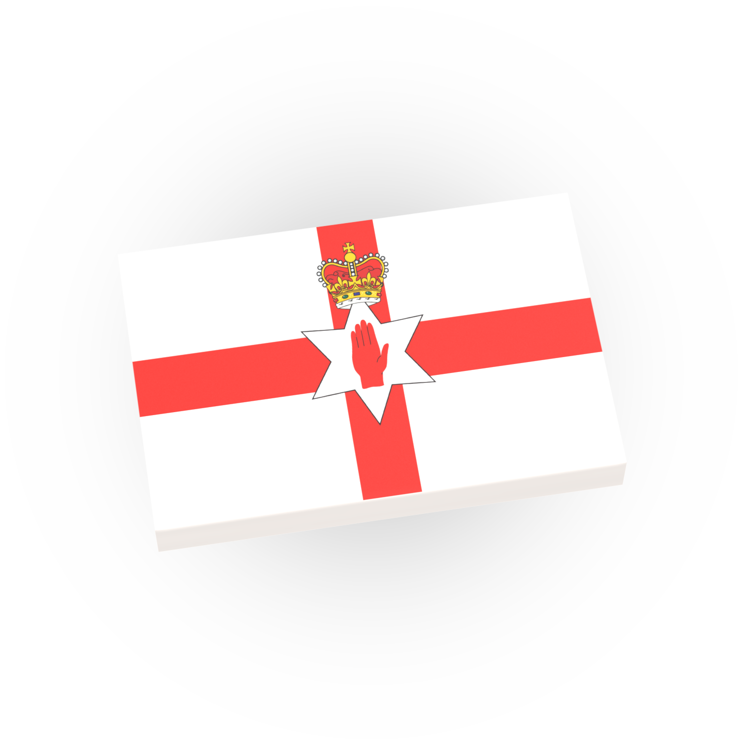 Northern Ireland Flag Printed on a white LEGO tile on a white background.