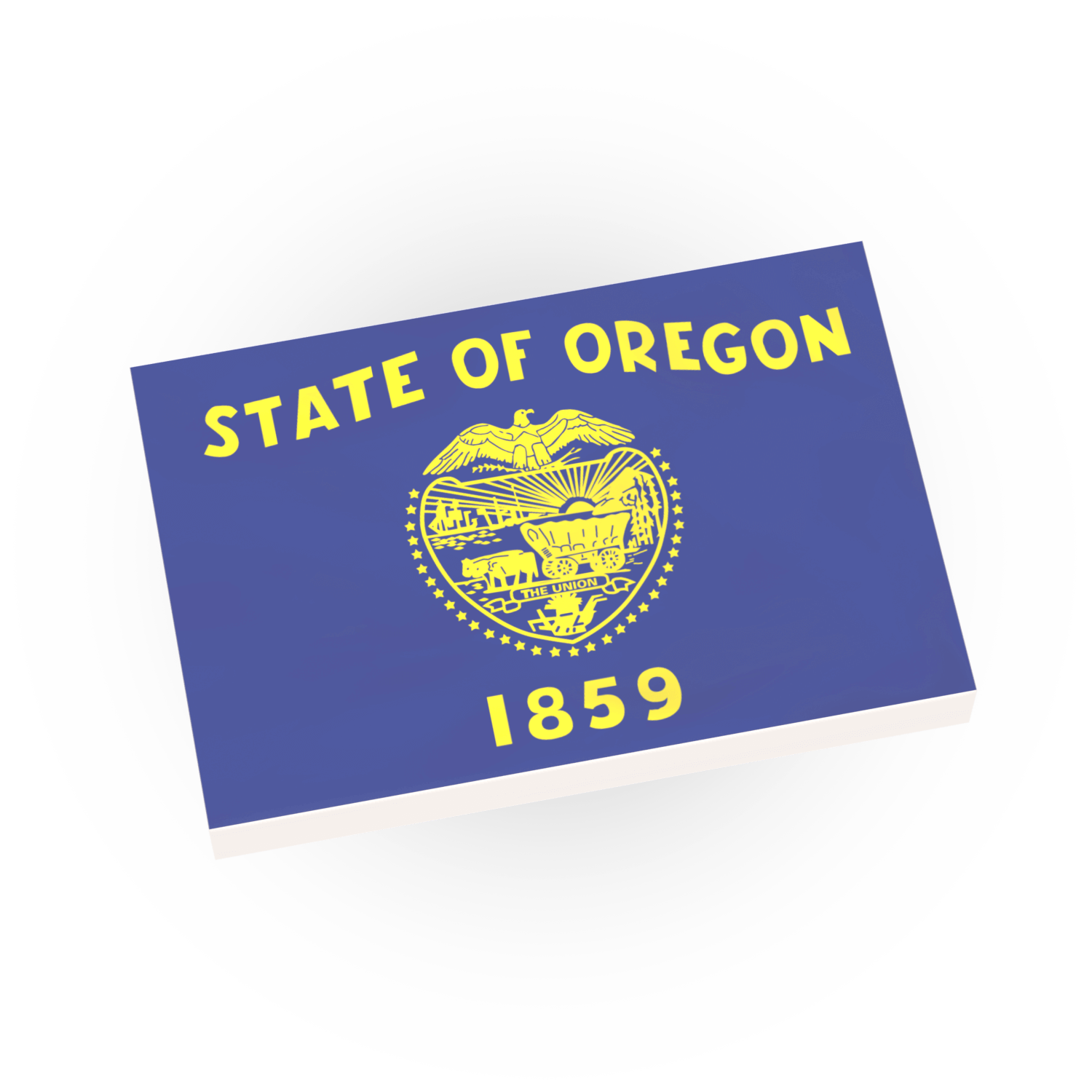 Custom printed Oregon State flag on a new white Lego 2x3 tile