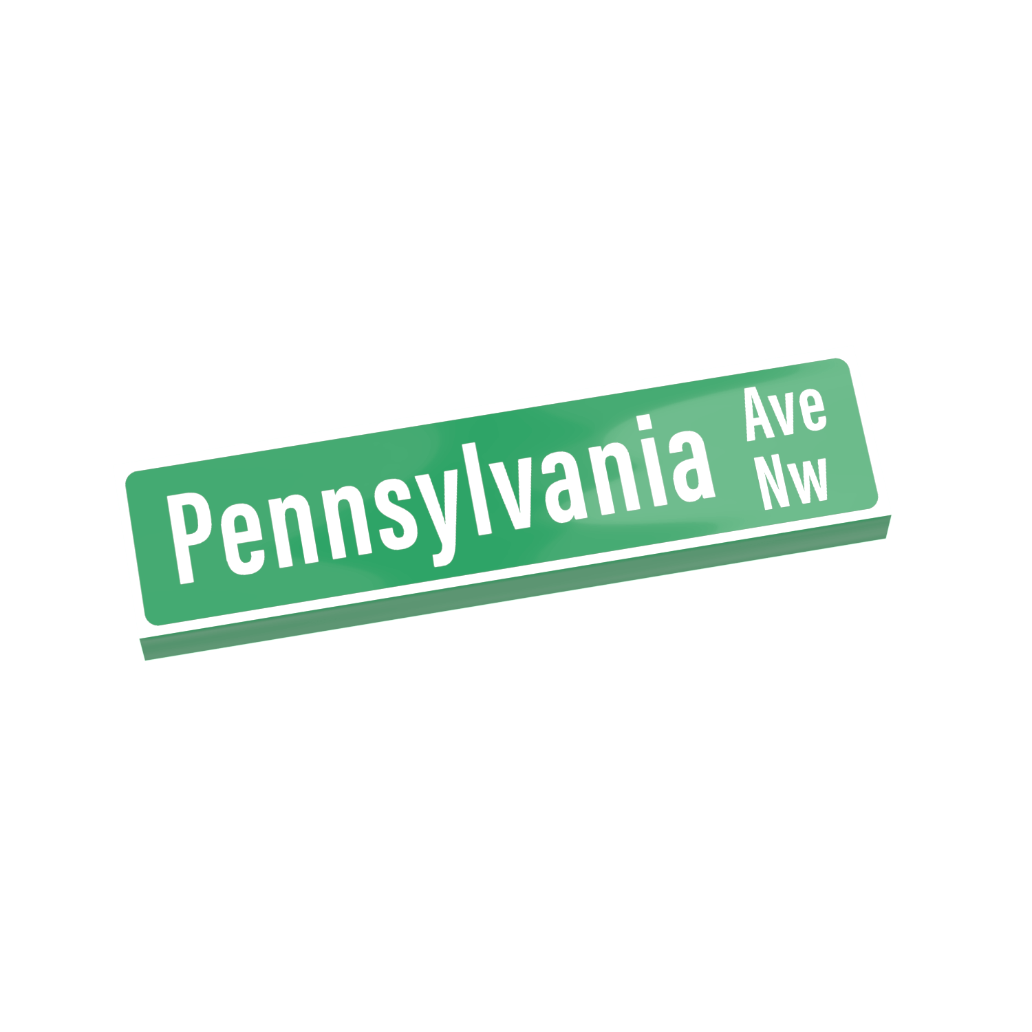 Pennsylvania Avenue Street Sign with white text and a white border on a green lego tile, on a white background