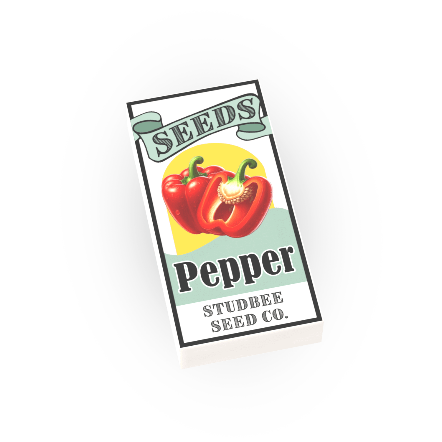 Vintage-style seed packet design for pepper seeds with Studbee Seed Co. branding.