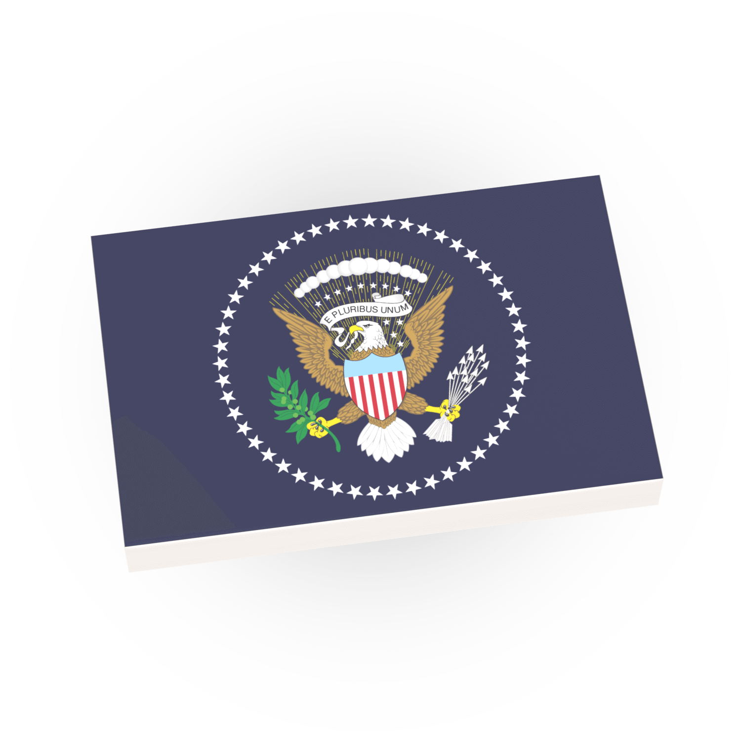 Flag with a central emblem featuring an eagle and shield on a blue background