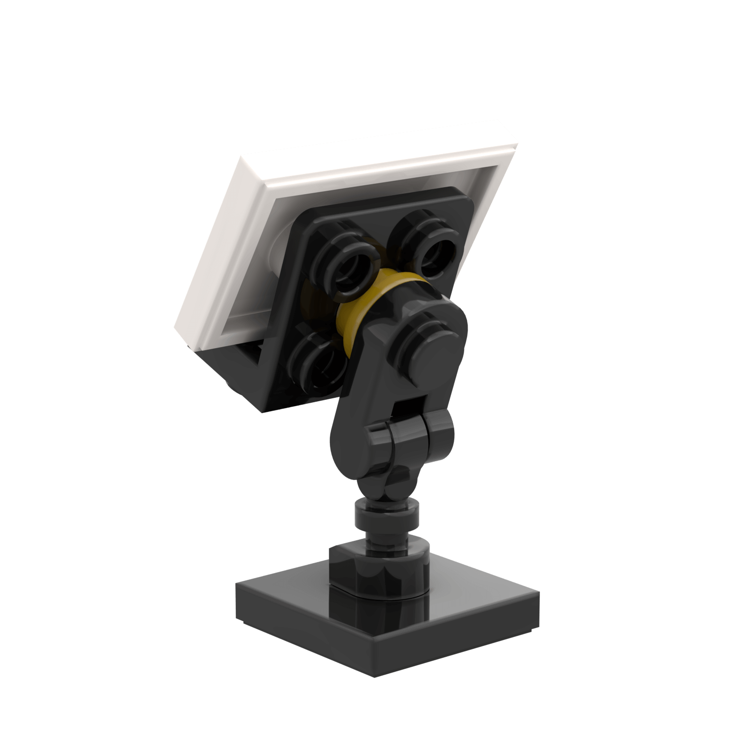 rear view of a music stand with sheet music made out of lego parts.