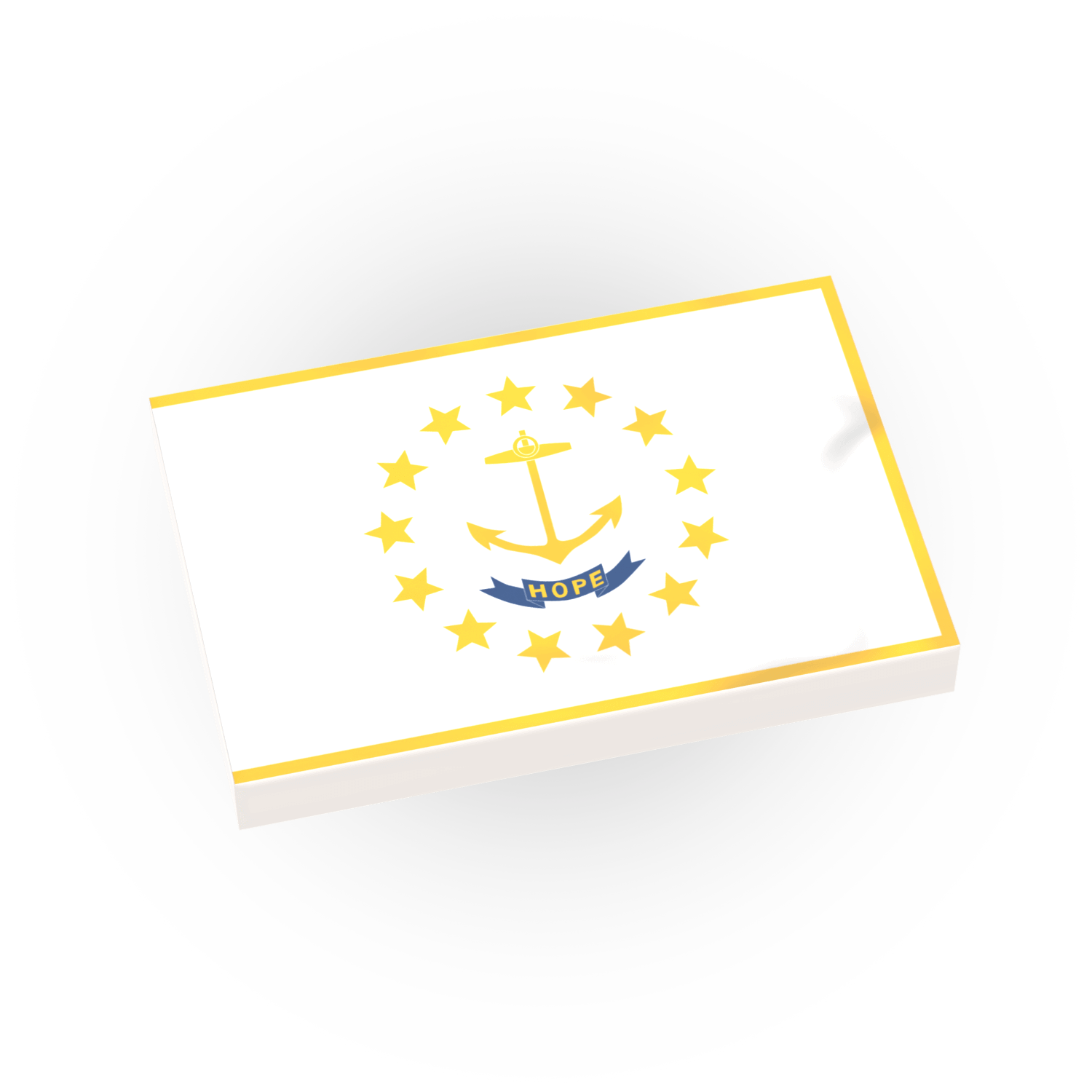 Flag of Rhode Island on a white plate with a black border