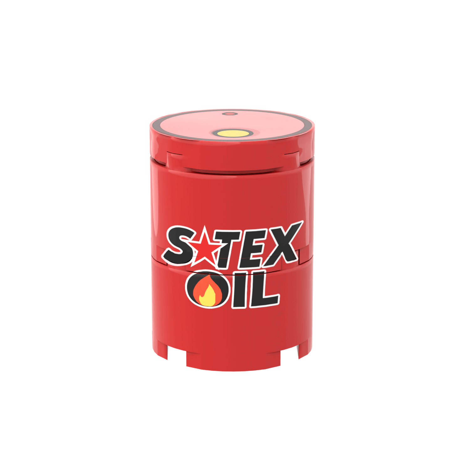 Red LEGO container with 'S-Tex Oil' logo on a white background