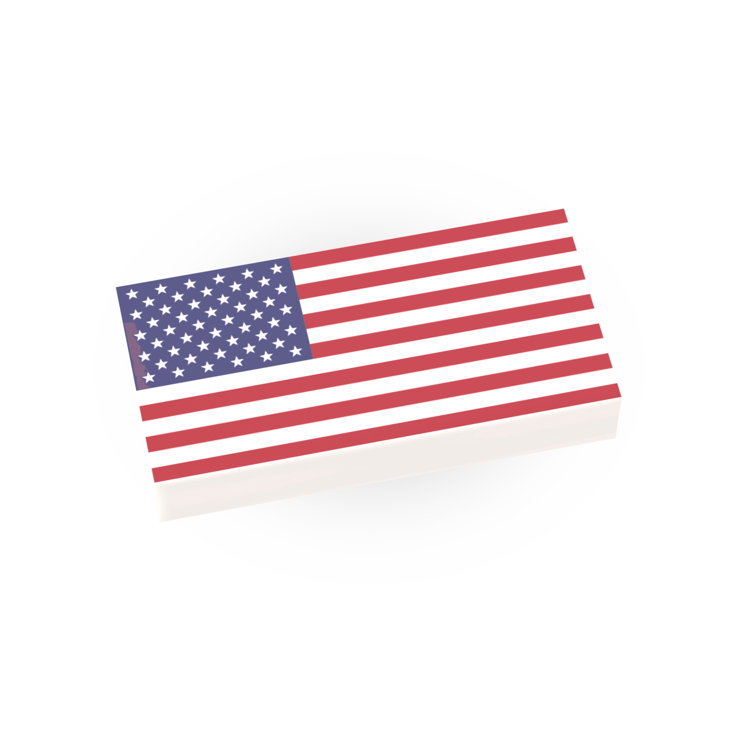 A custom-printed LEGO tile with the United States flag design.