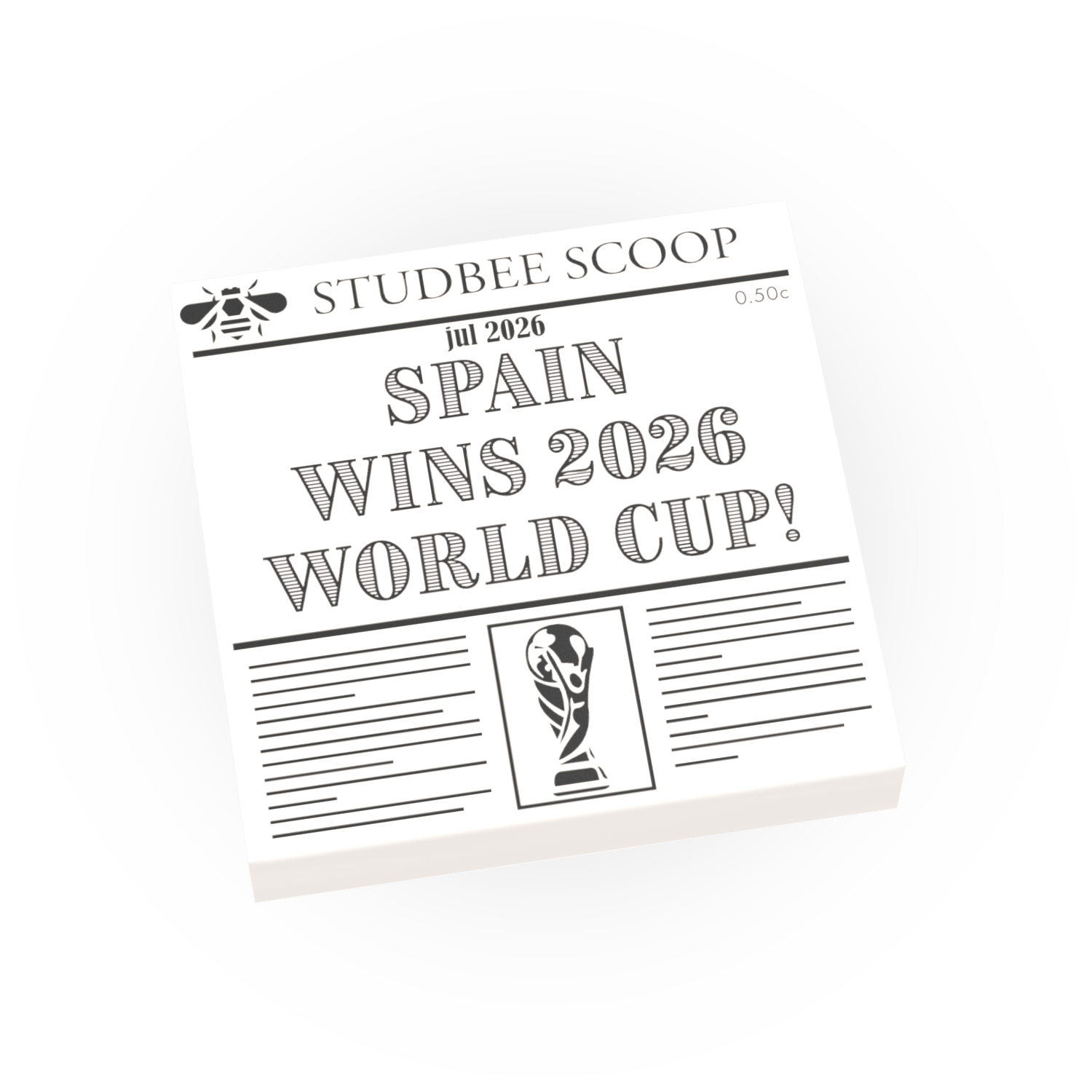 Newspaper - Spain Wins 2026 World Cup! -  Printed On a LEGO® Tile