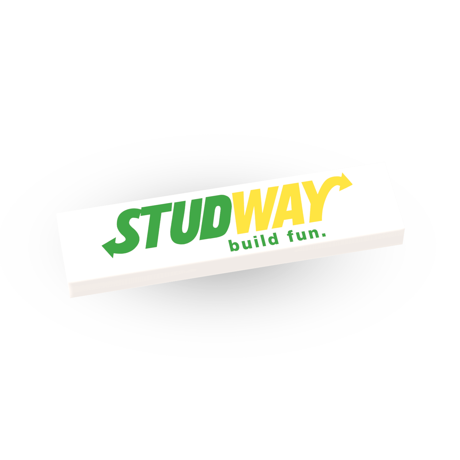 Custom printed 1x4 tile featuring the Studway logo, designed using LEGO parts.