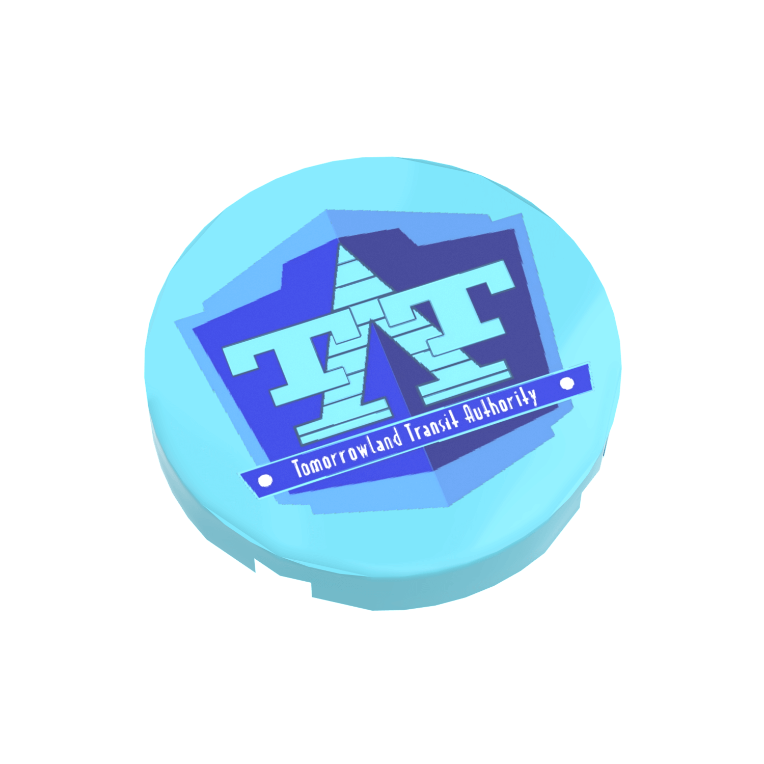 Custom printed Lego piece with the Tomorrowland Transit Authority logo from Disney's theme parks.