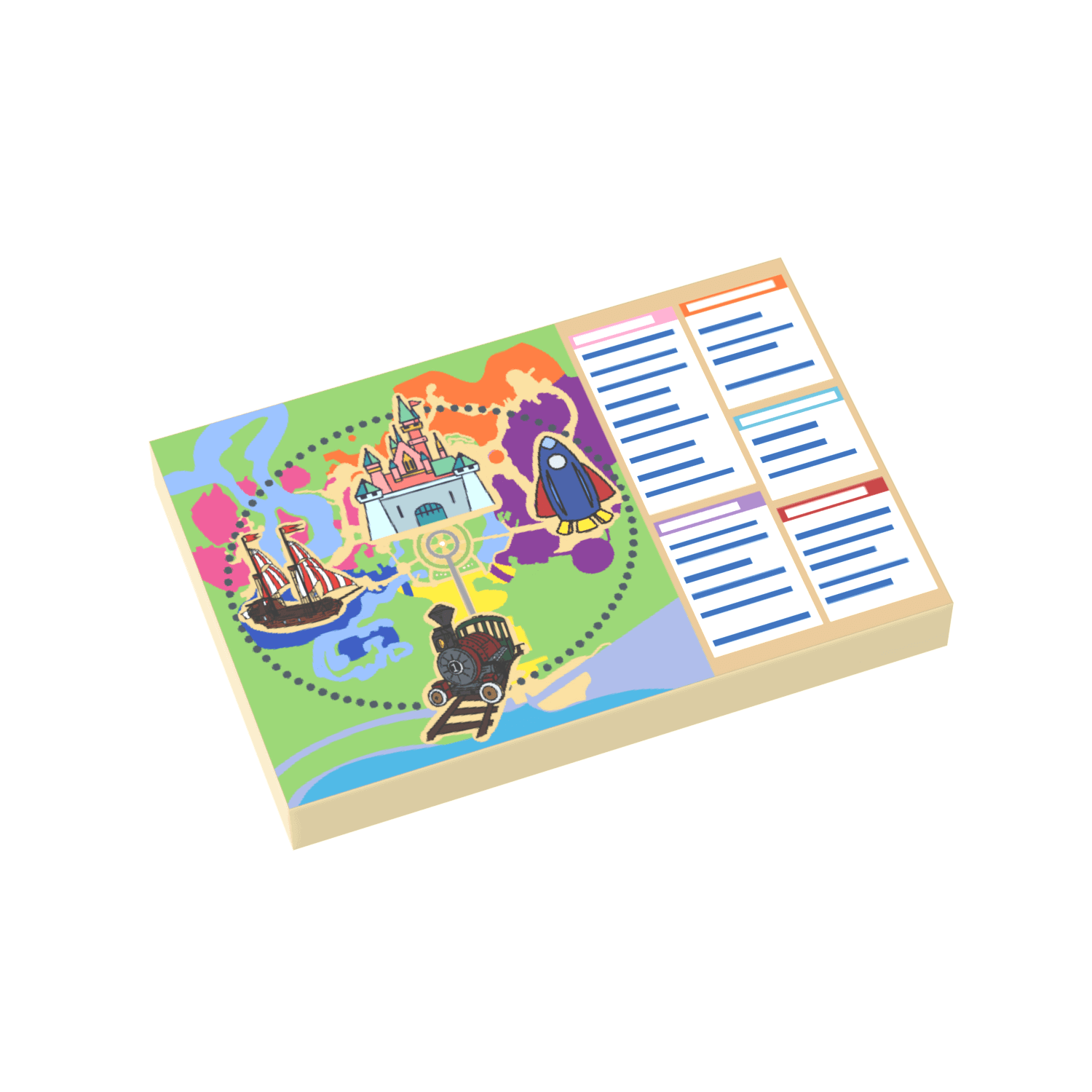 Theme Park Map and Legend on a black background