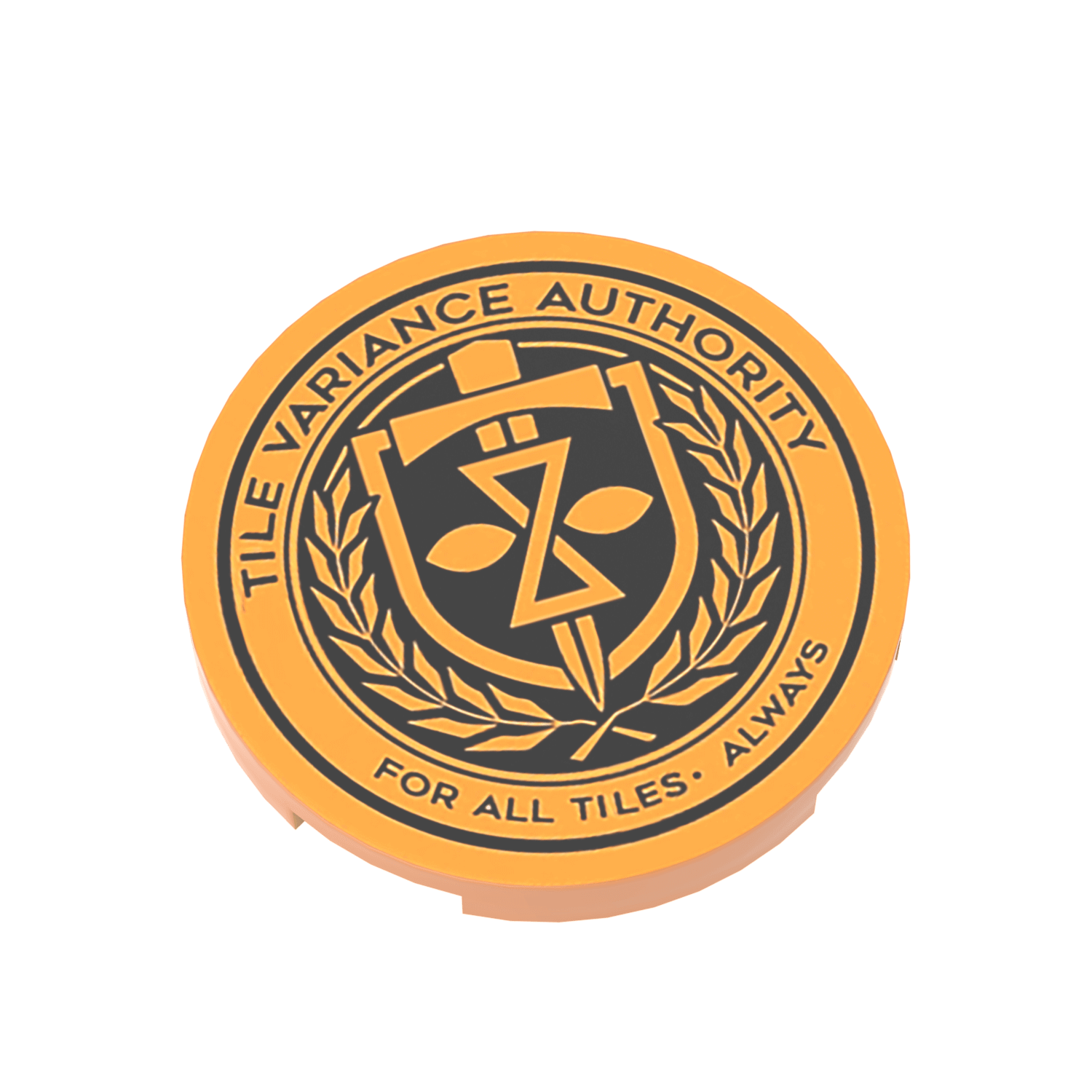 Circular logo with text and design elements on a black background