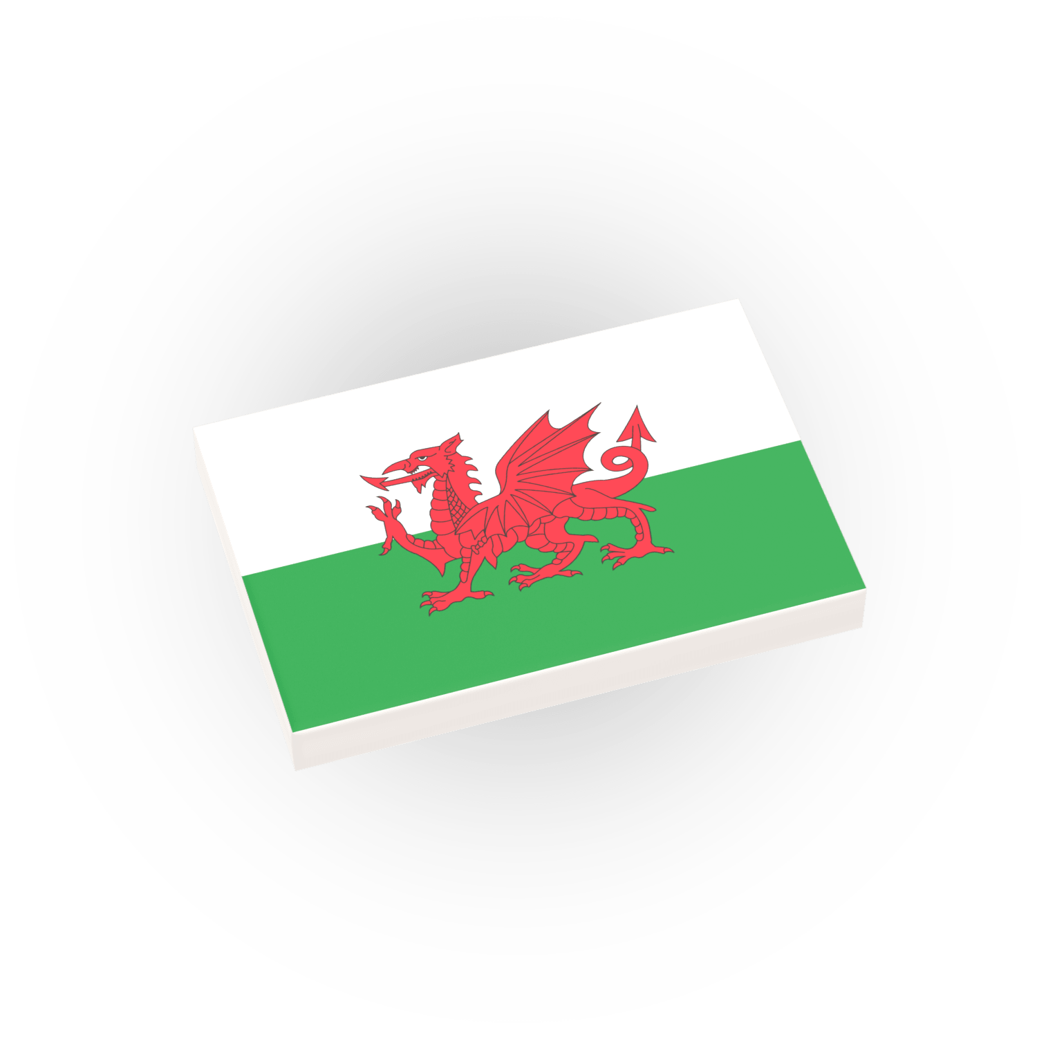 Wales Country Flag printed on a LEGO tile on a white background