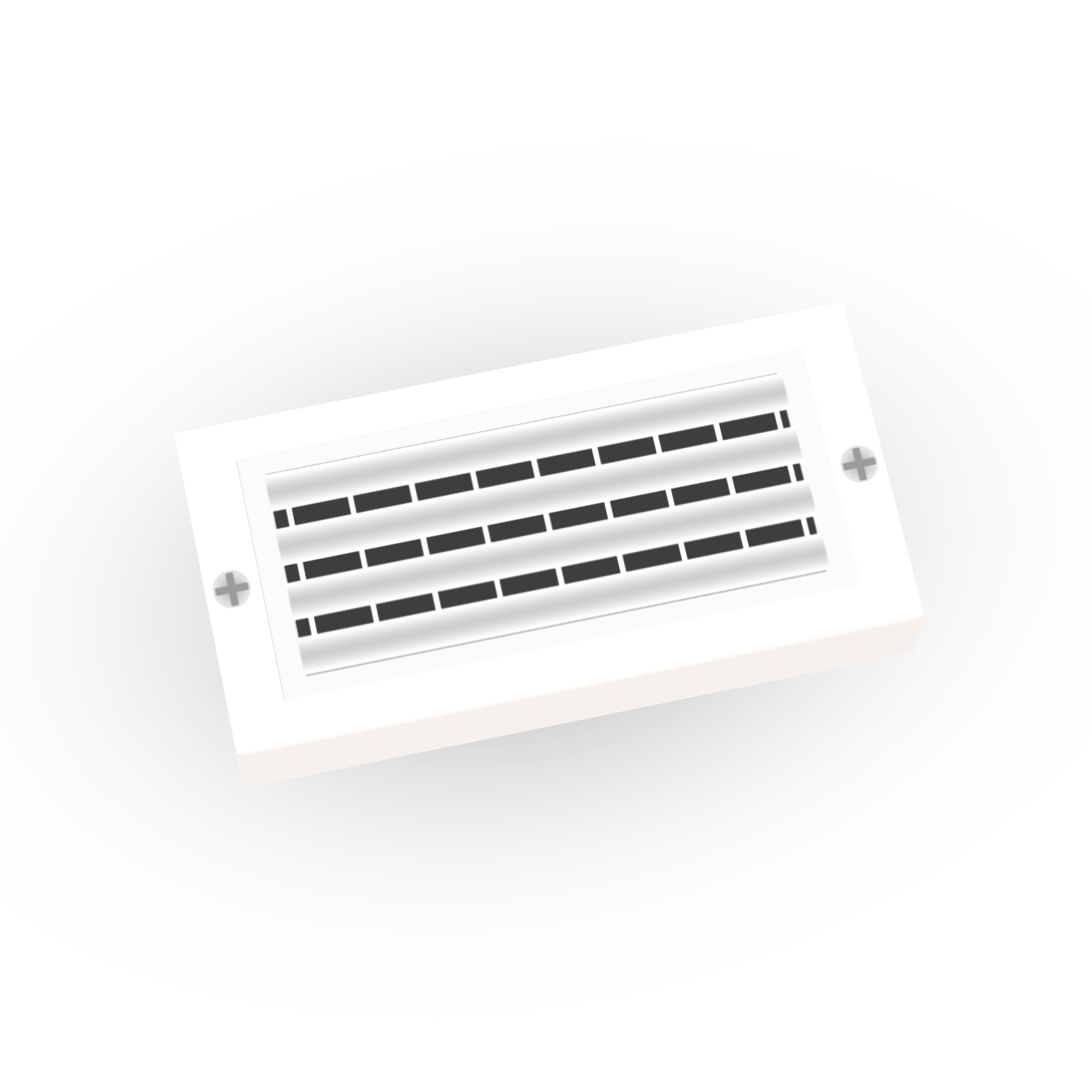 A white, custom printed A/C vent tile made using LEGO parts, designed for minifig scale.