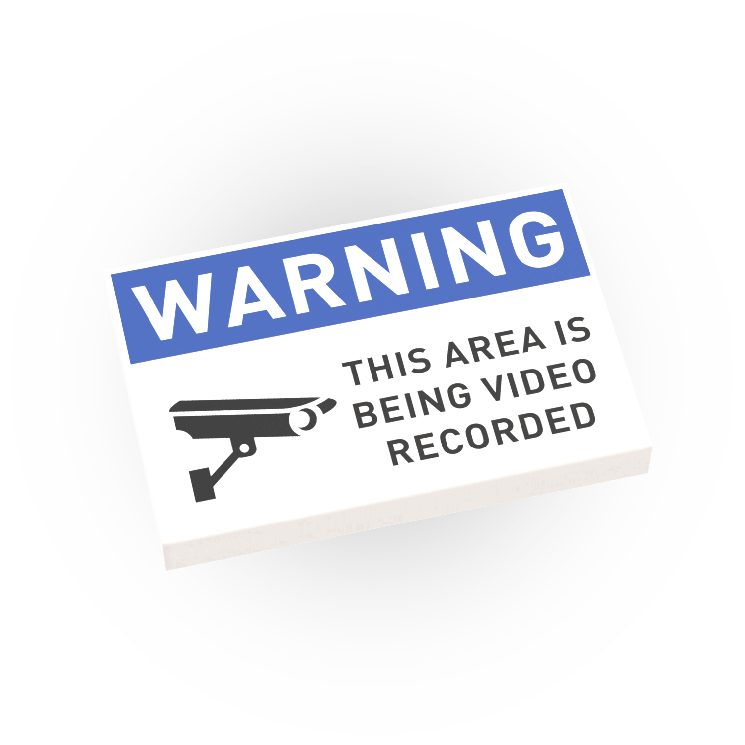 Warning sign indicating that the area is being video recorded on a white background printed on a lego tile