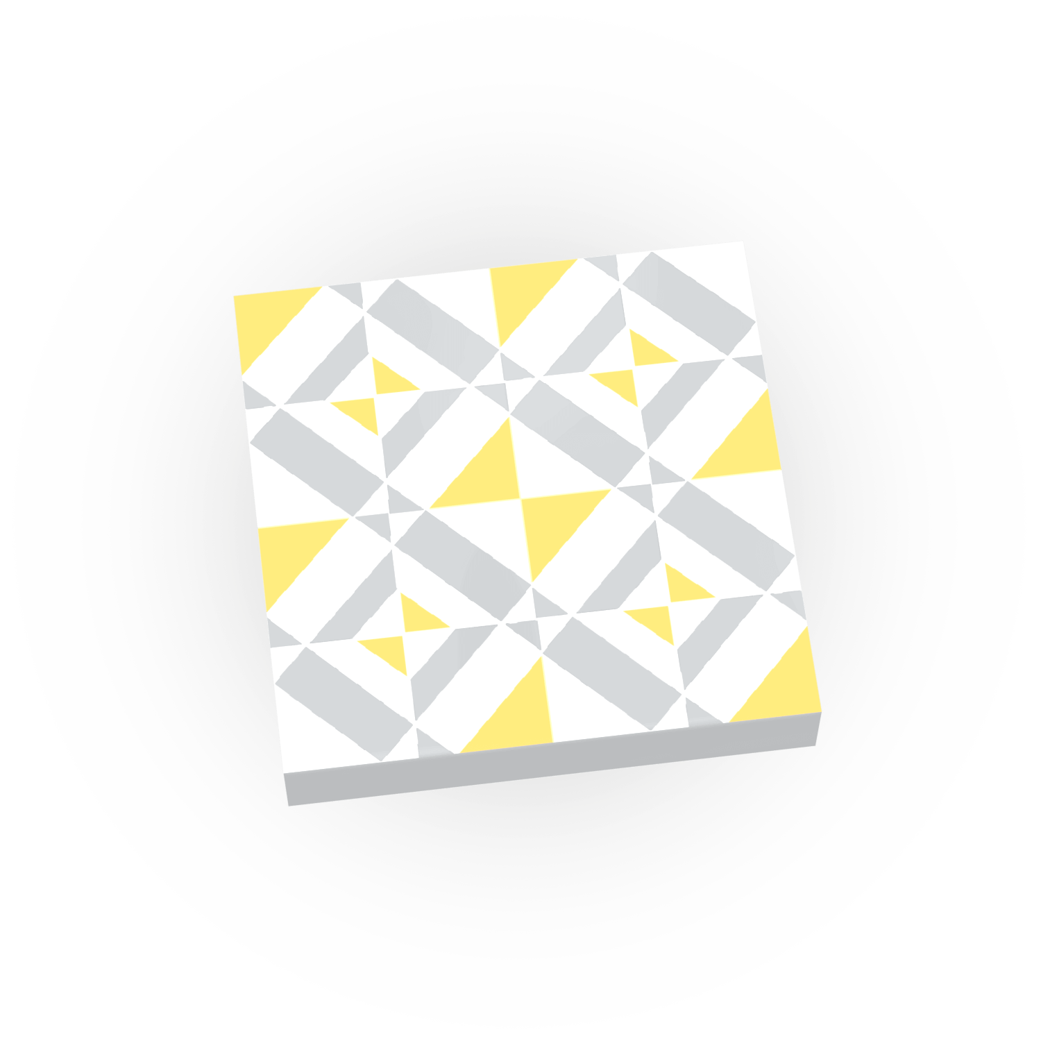 Geometric pattern with yellow and gray triangles on a white background custom printed on lego