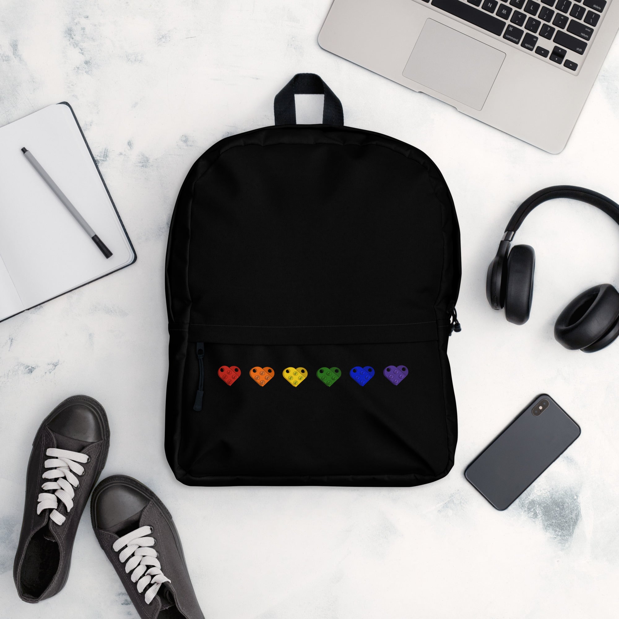 Brick Heart Backpack | Rainbow Heart Backpack | Lego Backpack | Rainbow Lego Bag - StudBee