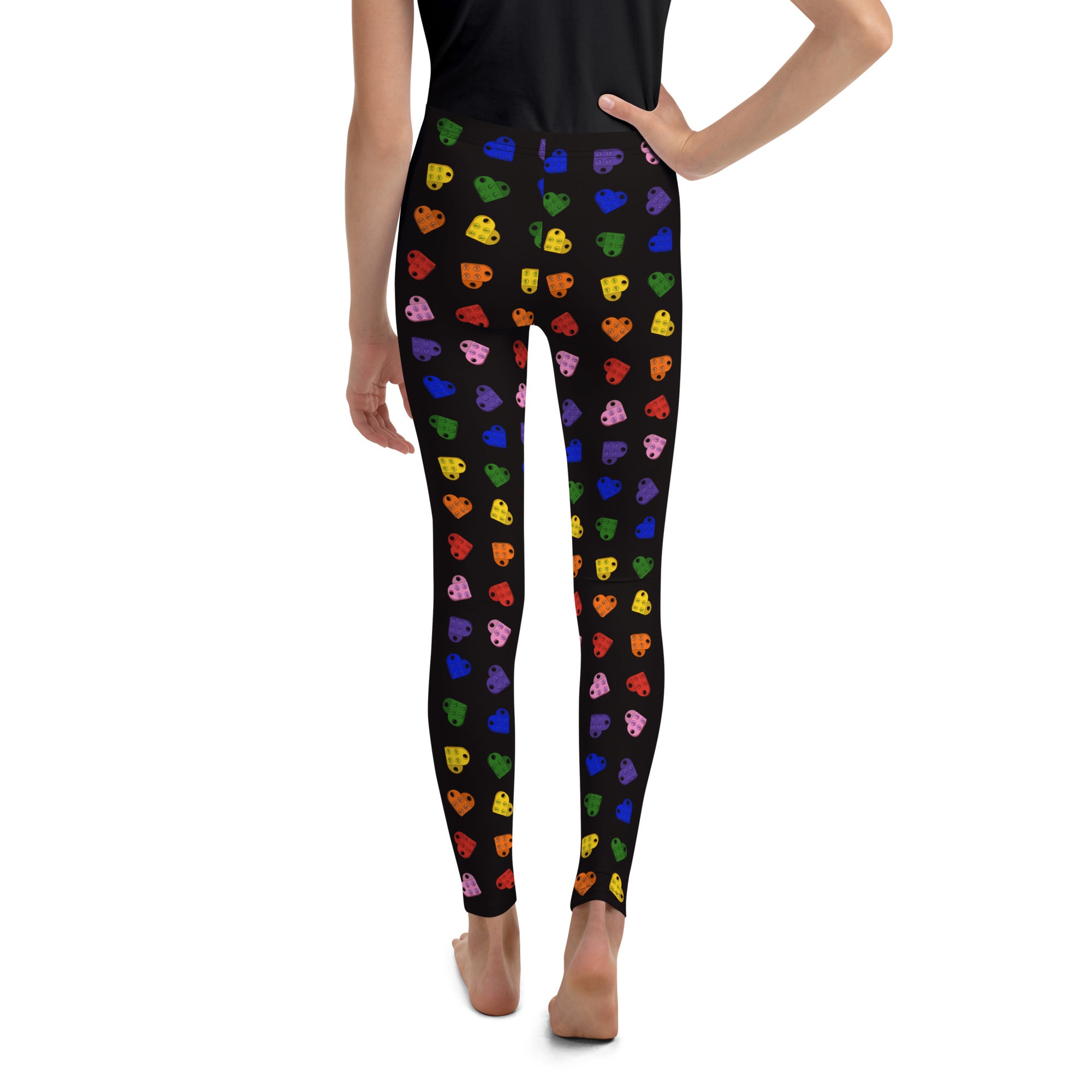 Brick Heart Youth Leggings | Rainbow Heart | Valentines Leggings | Rainbow Leggings | Girls Lego Pants - StudBee