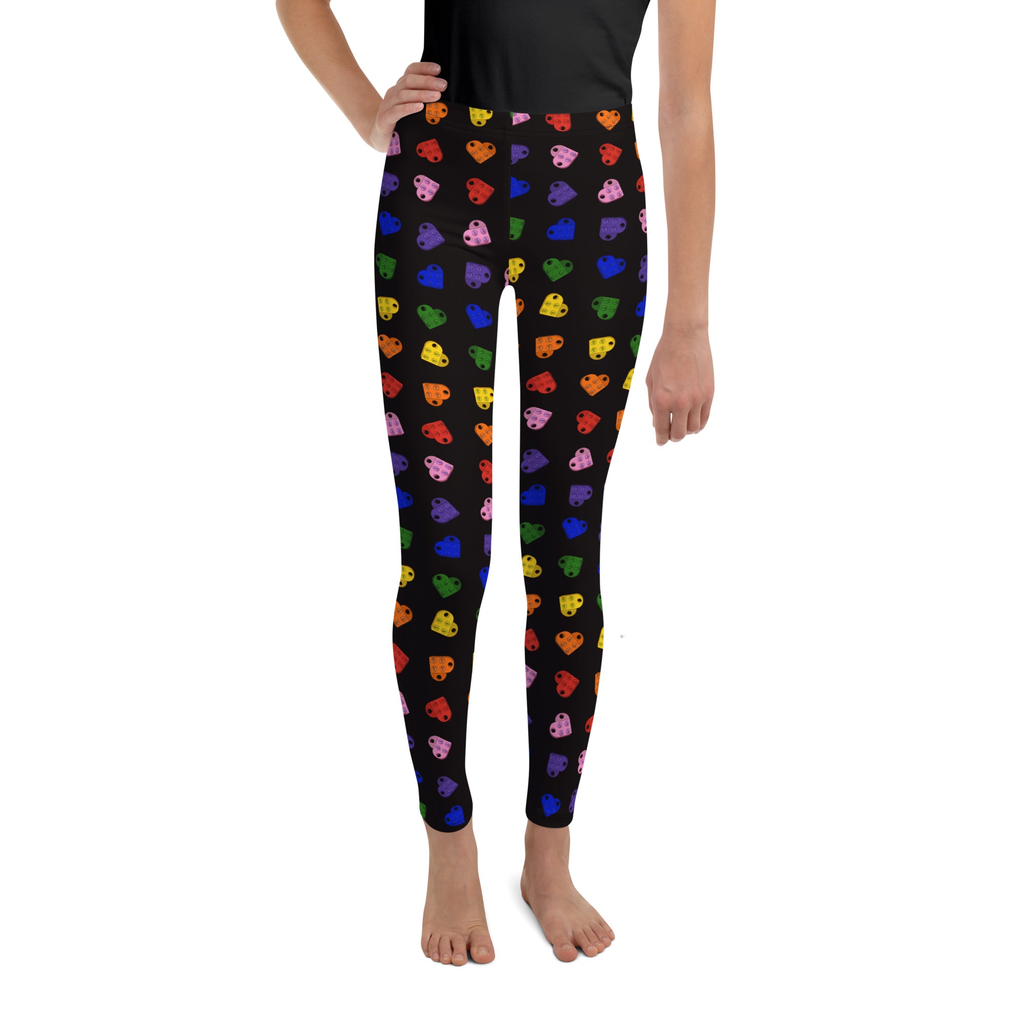 Brick Heart Youth Leggings | Rainbow Heart | Valentines Leggings | Rainbow Leggings | Girls Lego Pants - StudBee