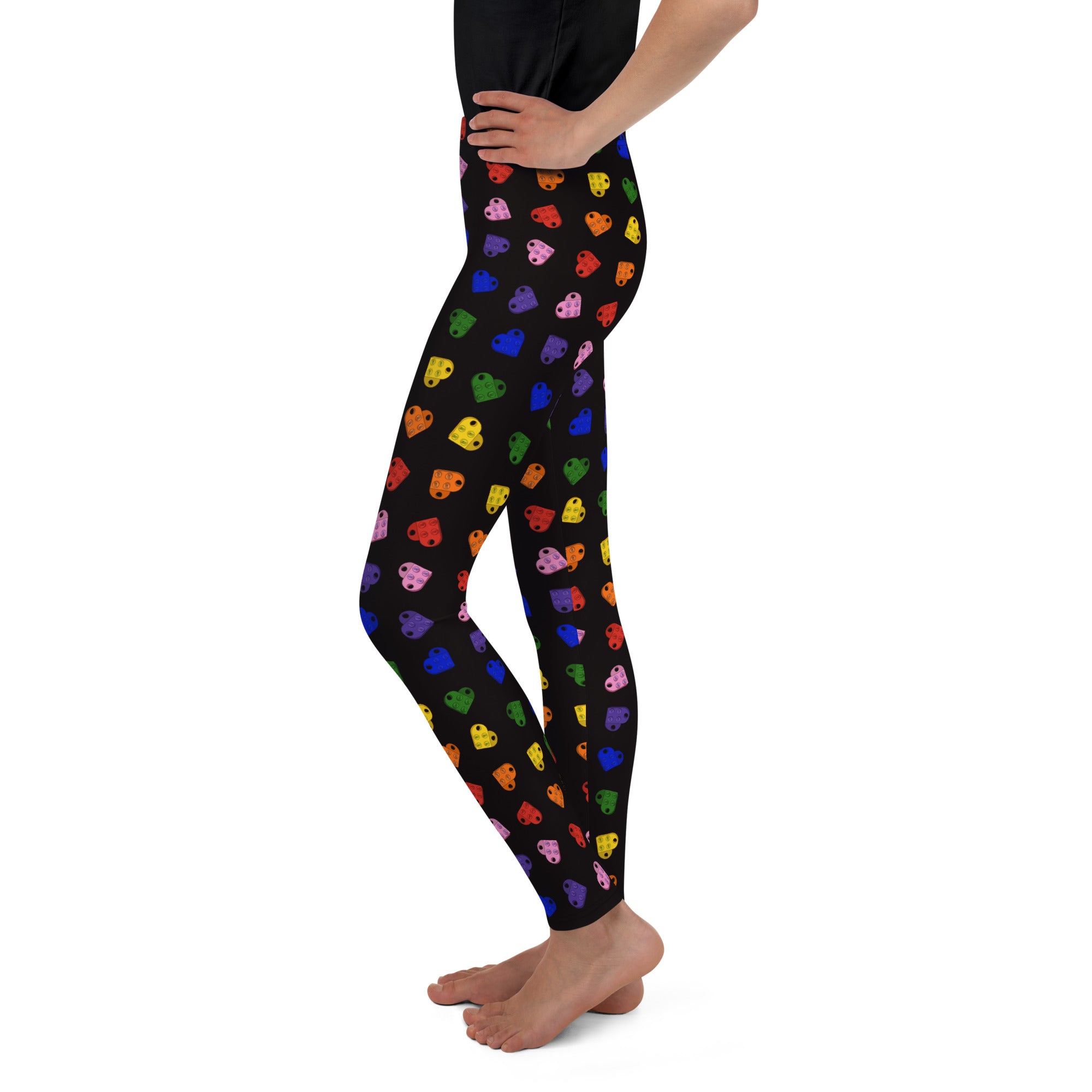 Brick Heart Youth Leggings | Rainbow Heart | Valentines Leggings | Rainbow Leggings | Girls Lego Pants - StudBee