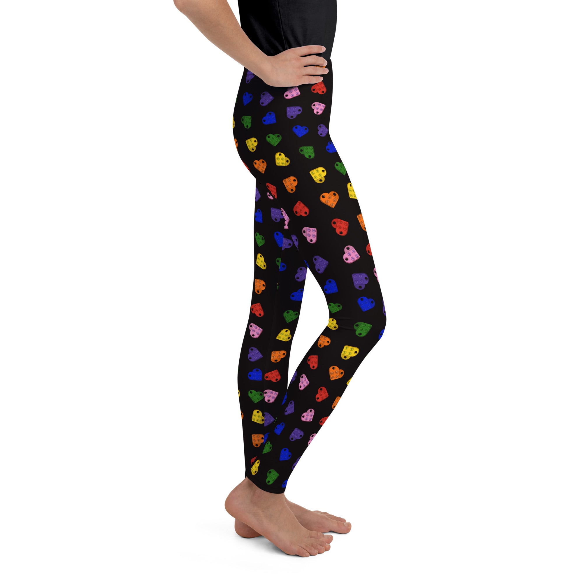 Brick Heart Youth Leggings | Rainbow Heart | Valentines Leggings | Rainbow Leggings | Girls Lego Pants - StudBee
