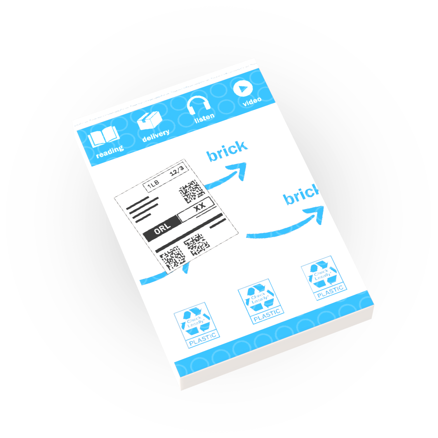 White label with blue branding elements on a white poly mailer on a white background