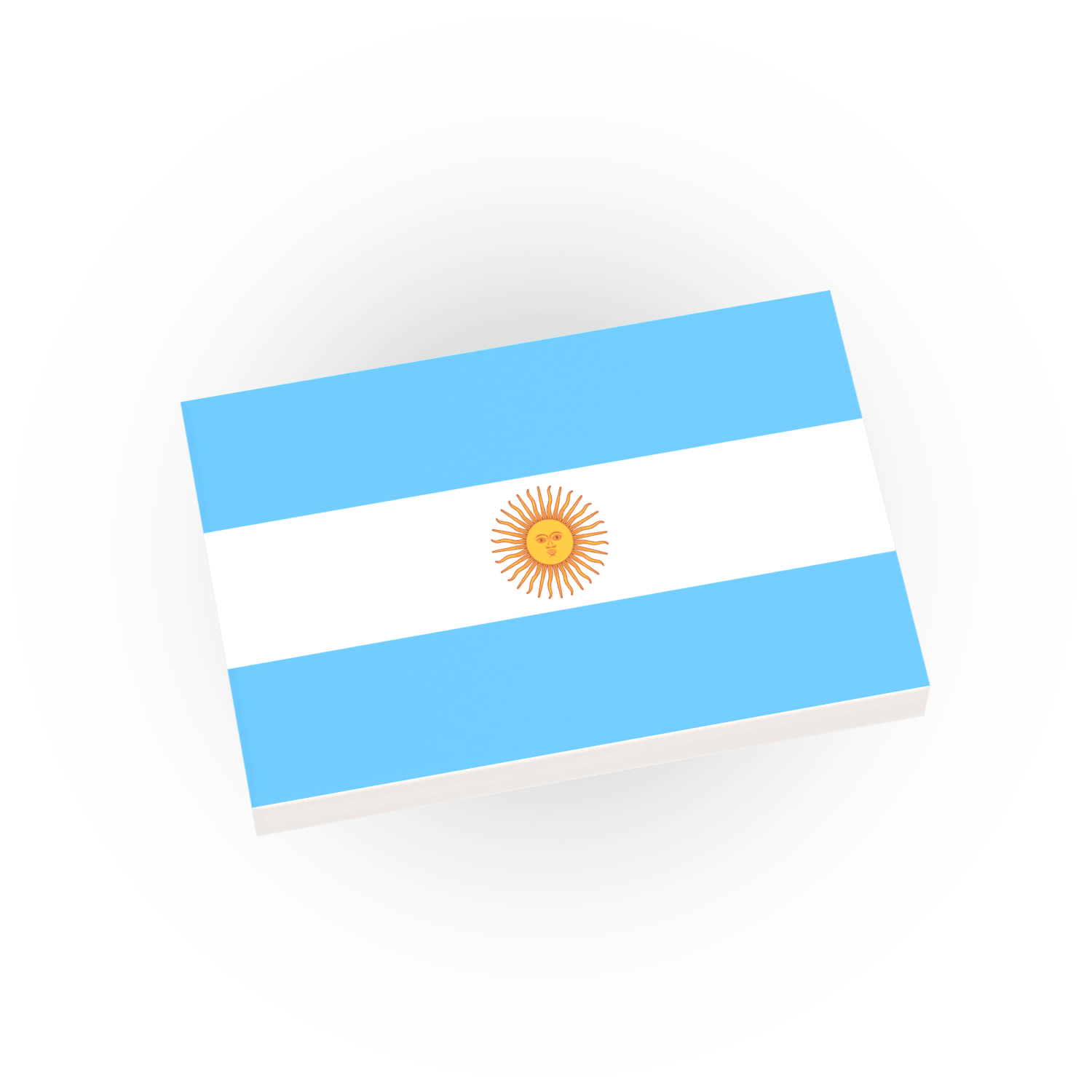 Argentina Country Flag with its 2 blue and 1 white strip printed on a white LEGO tile with a white background.