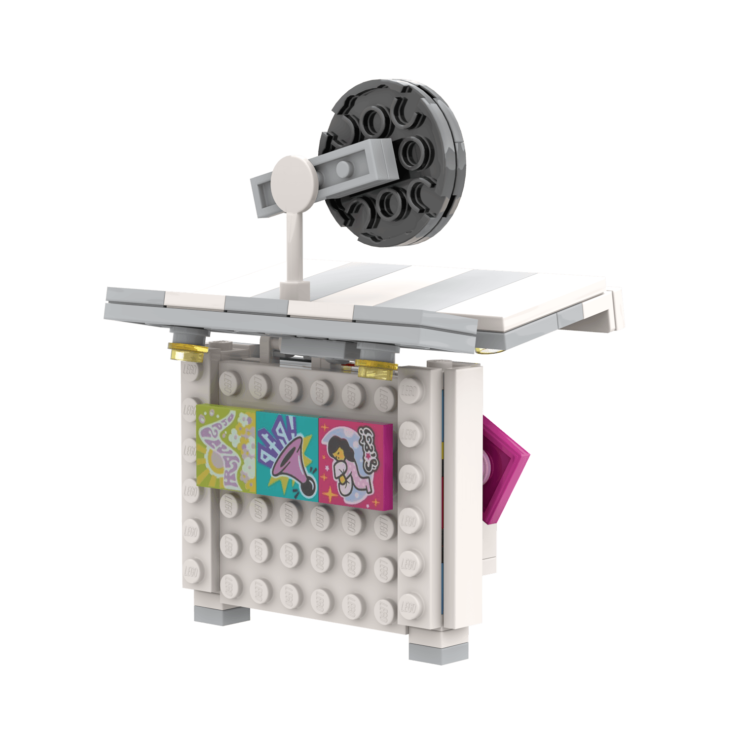 Review view of the record stand for a mall or market building kit with record icon on the roof on white background