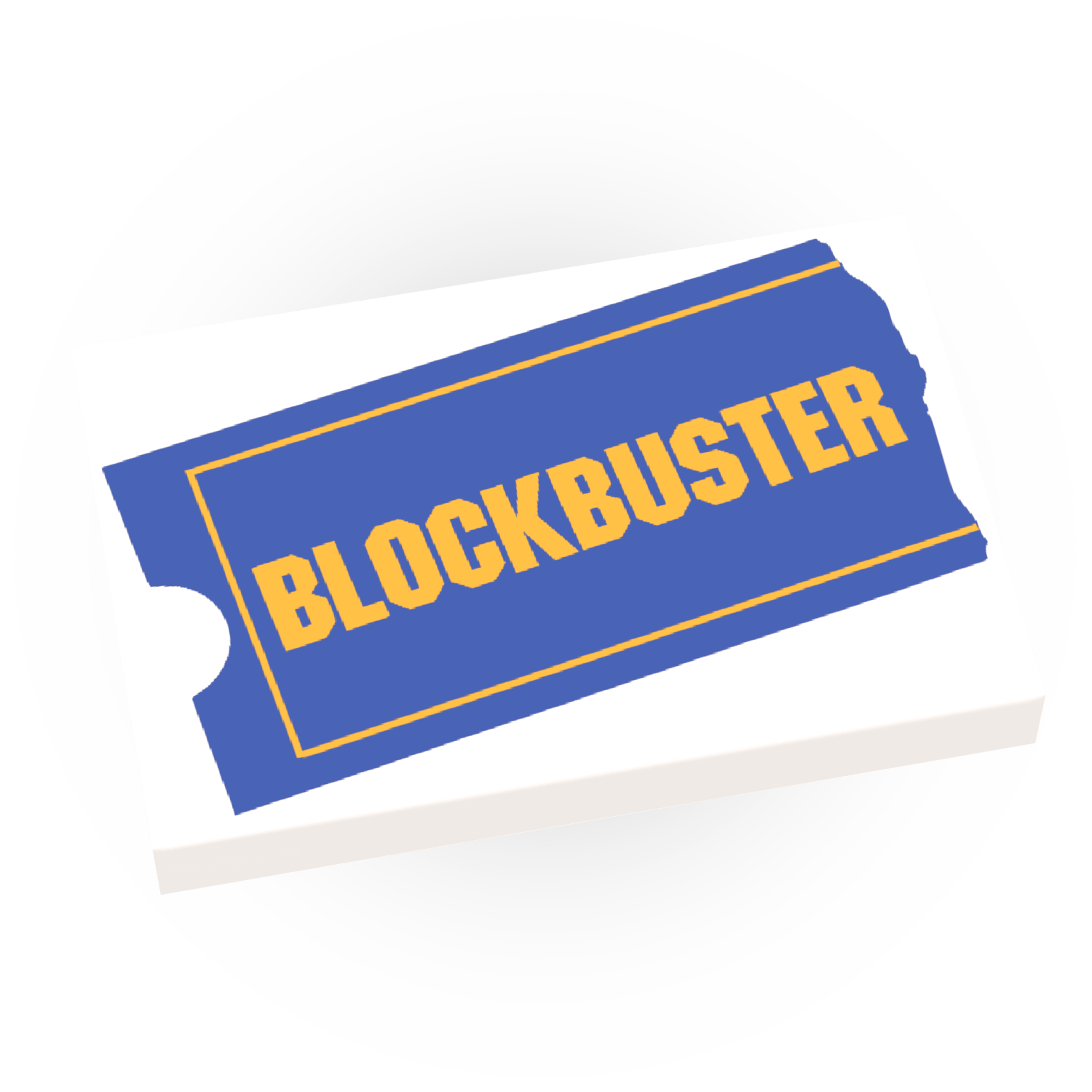 blockbuster logo printed on a lego white tile