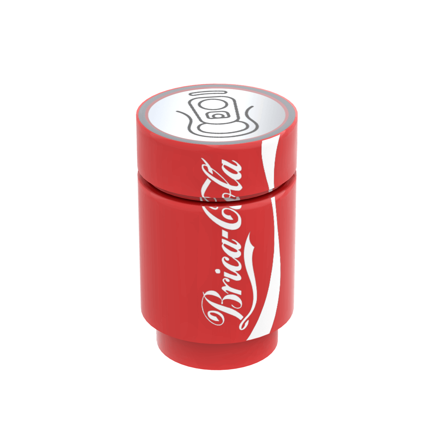 Brick a cola custom printed LEGO drink, red brick and tile on a white background