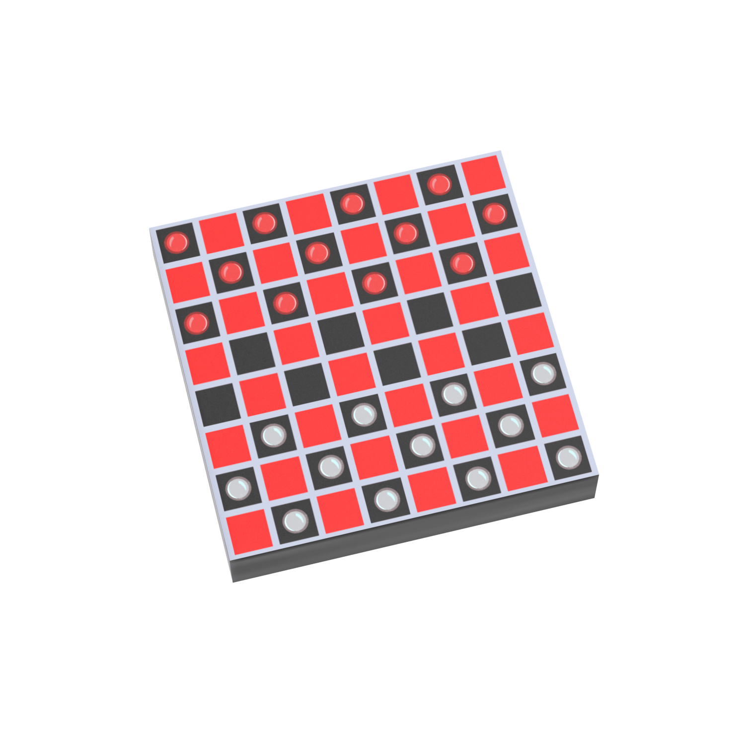 Black and red checkers game, custom printed on a new black 2x2 LEGO tile.