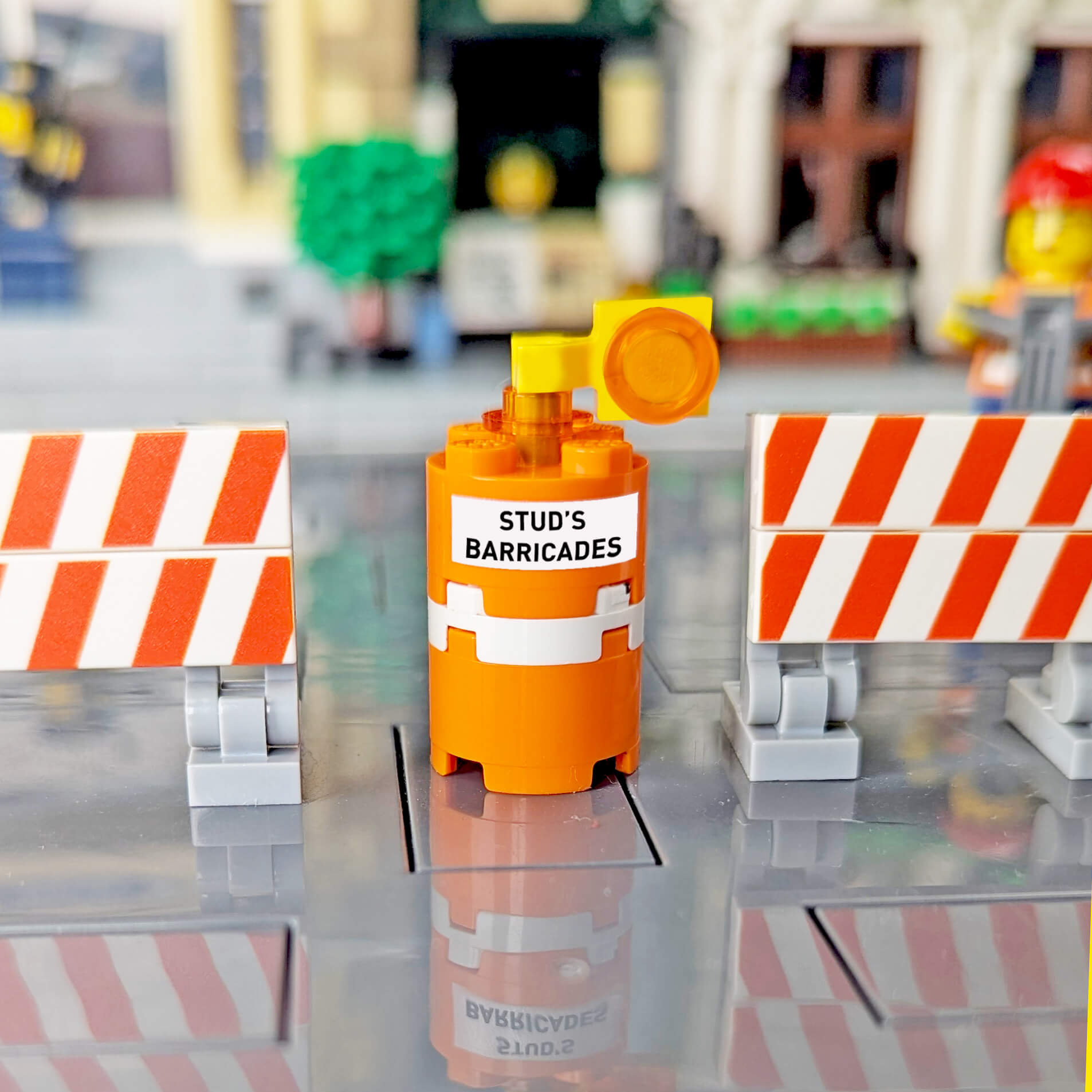LEGO moc of an orange construction barricade