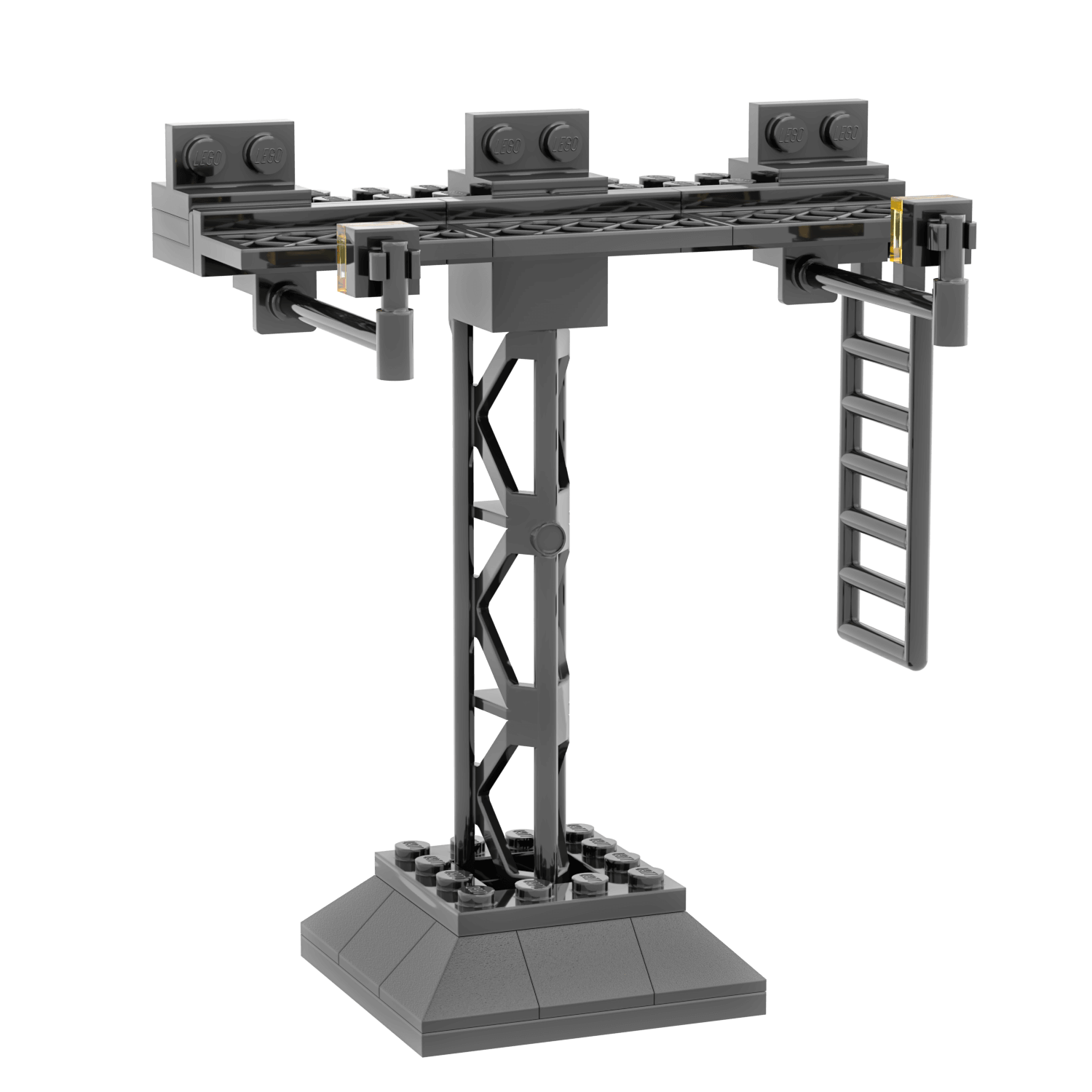 Lego moc of a billboard stand on a white background