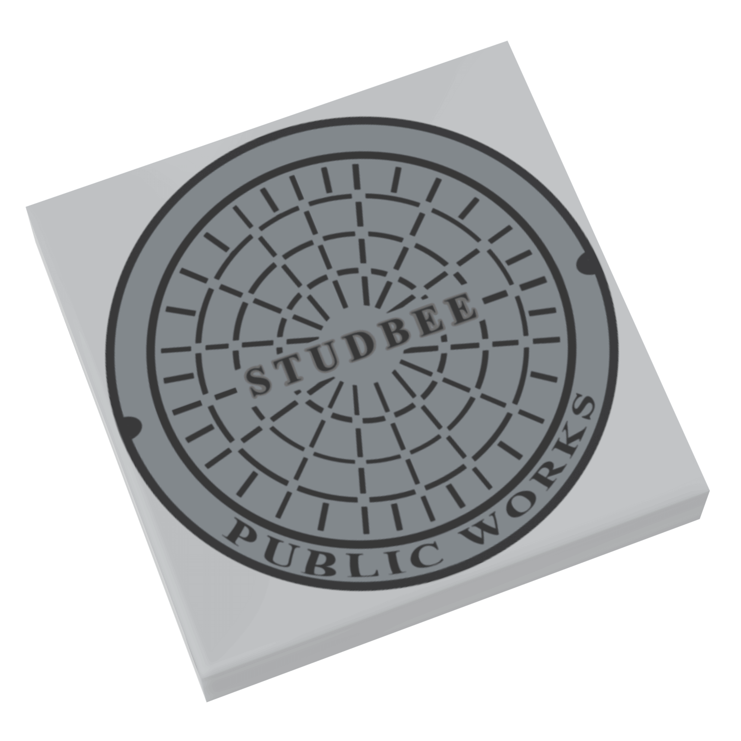 Manhole Cover - Road - SideWalk -  Light Bluish Gray 2x2 Tile - Custom Printed Using a LEGO® Part